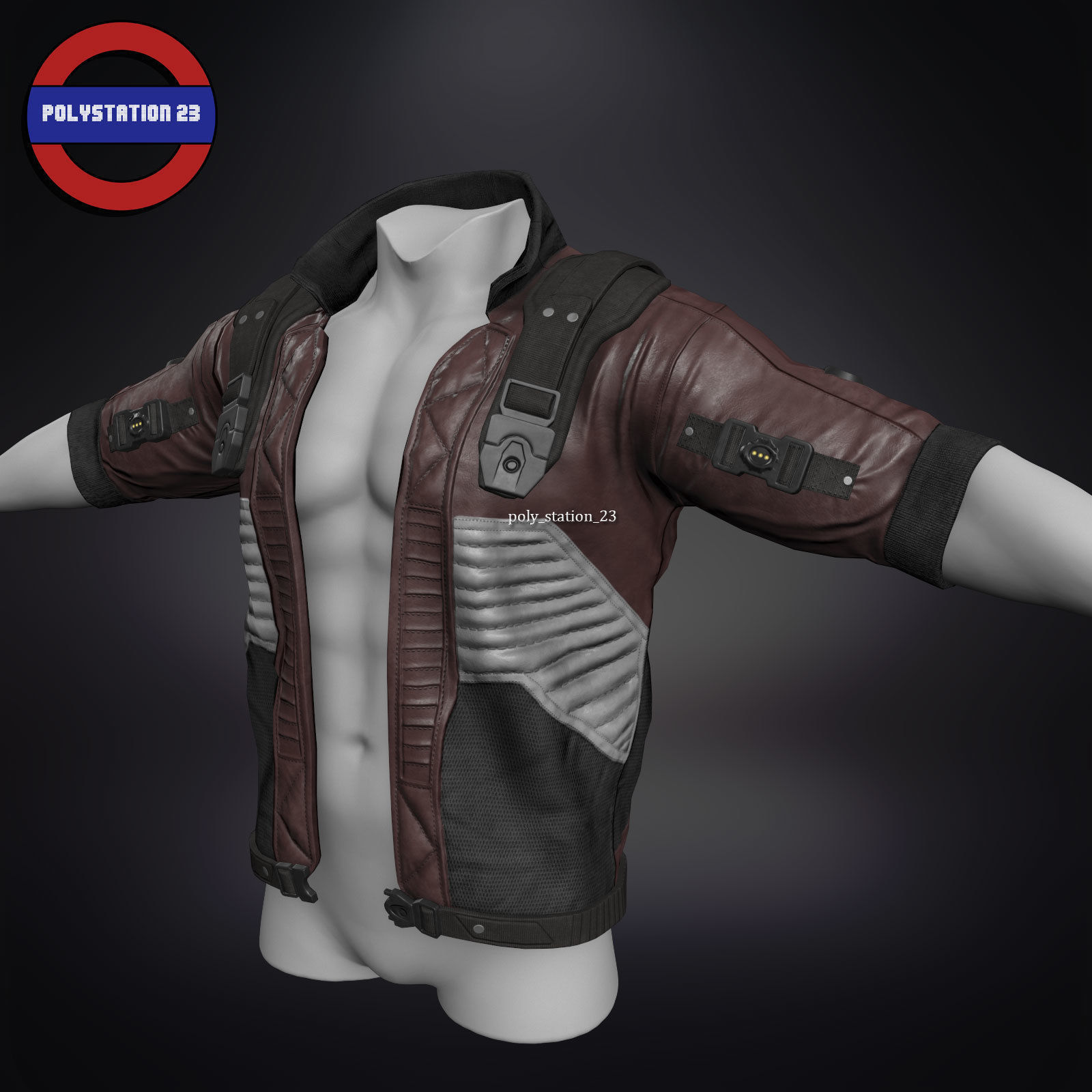Sci fi cyberpunk jacket Game ready v1 Low-poly 3D model_2