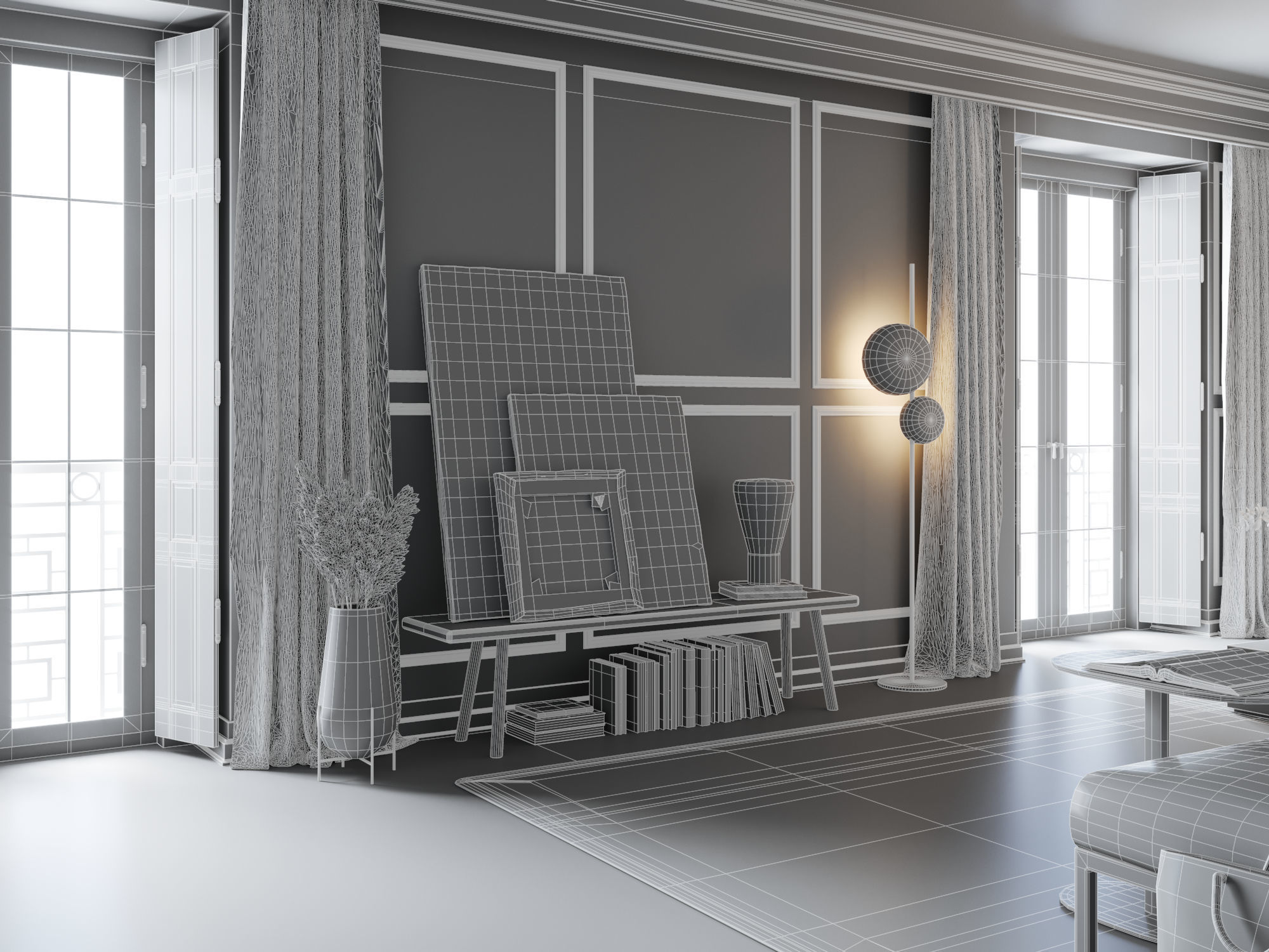 Eclectic Apartment Interior Scene for Cinema 4D and Octane 3D model_6