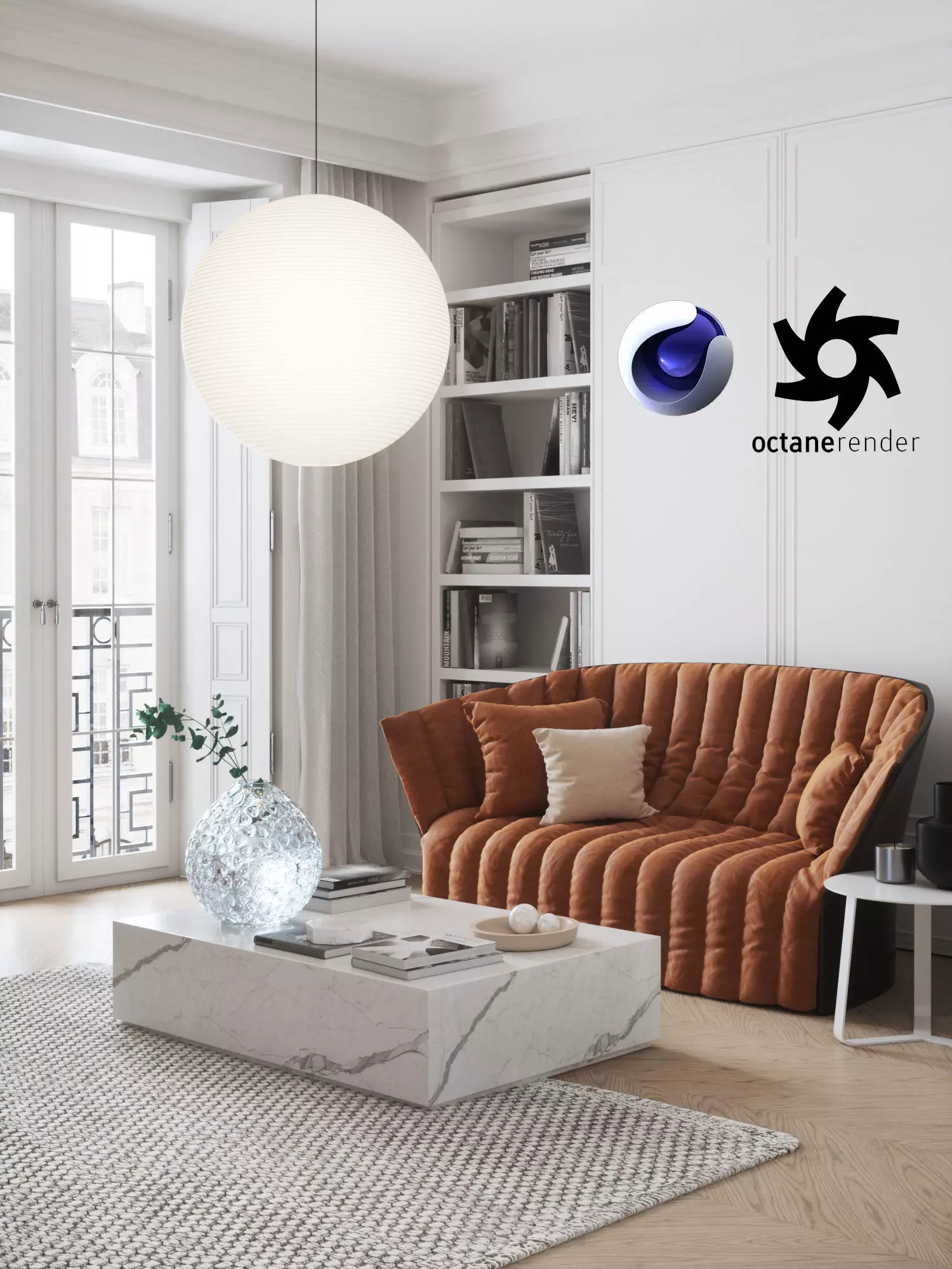 Eclectic Apartment Interior Scene for Cinema 4D and Octane 3D model_0