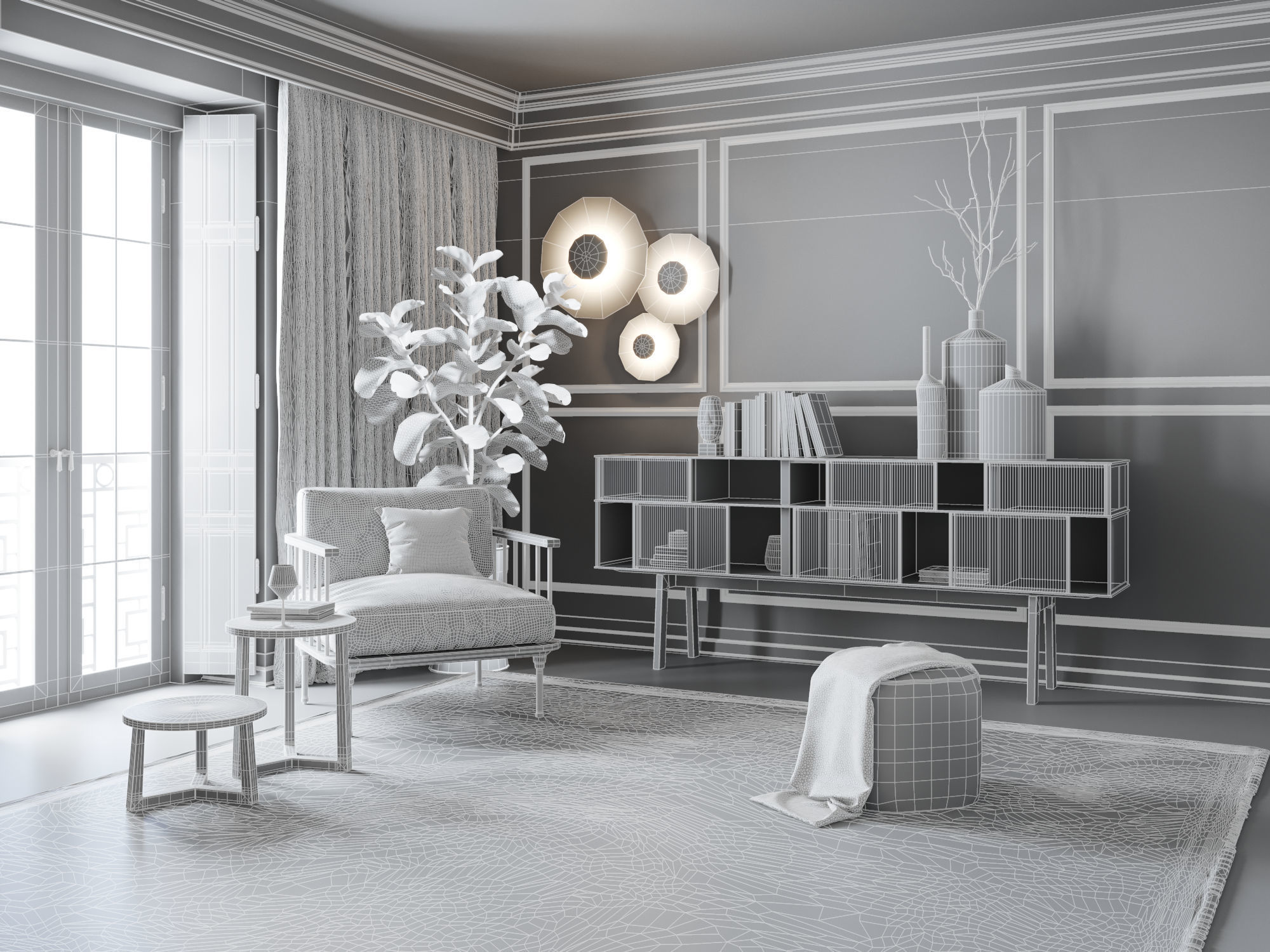 Eclectic Apartment Interior Scene for Cinema 4D and Octane 3D model_7