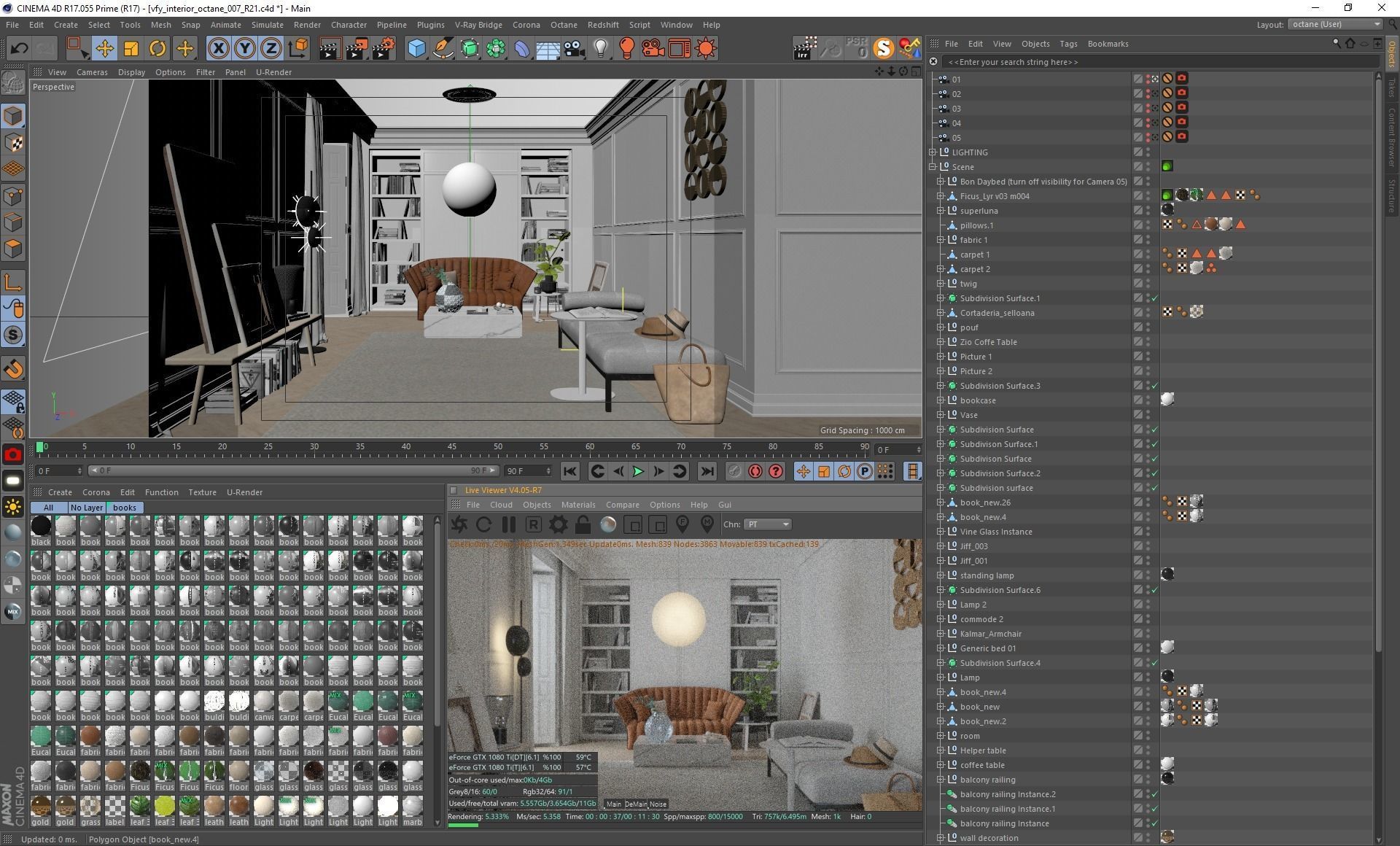Eclectic Apartment Interior Scene for Cinema 4D and Octane 3D model_10