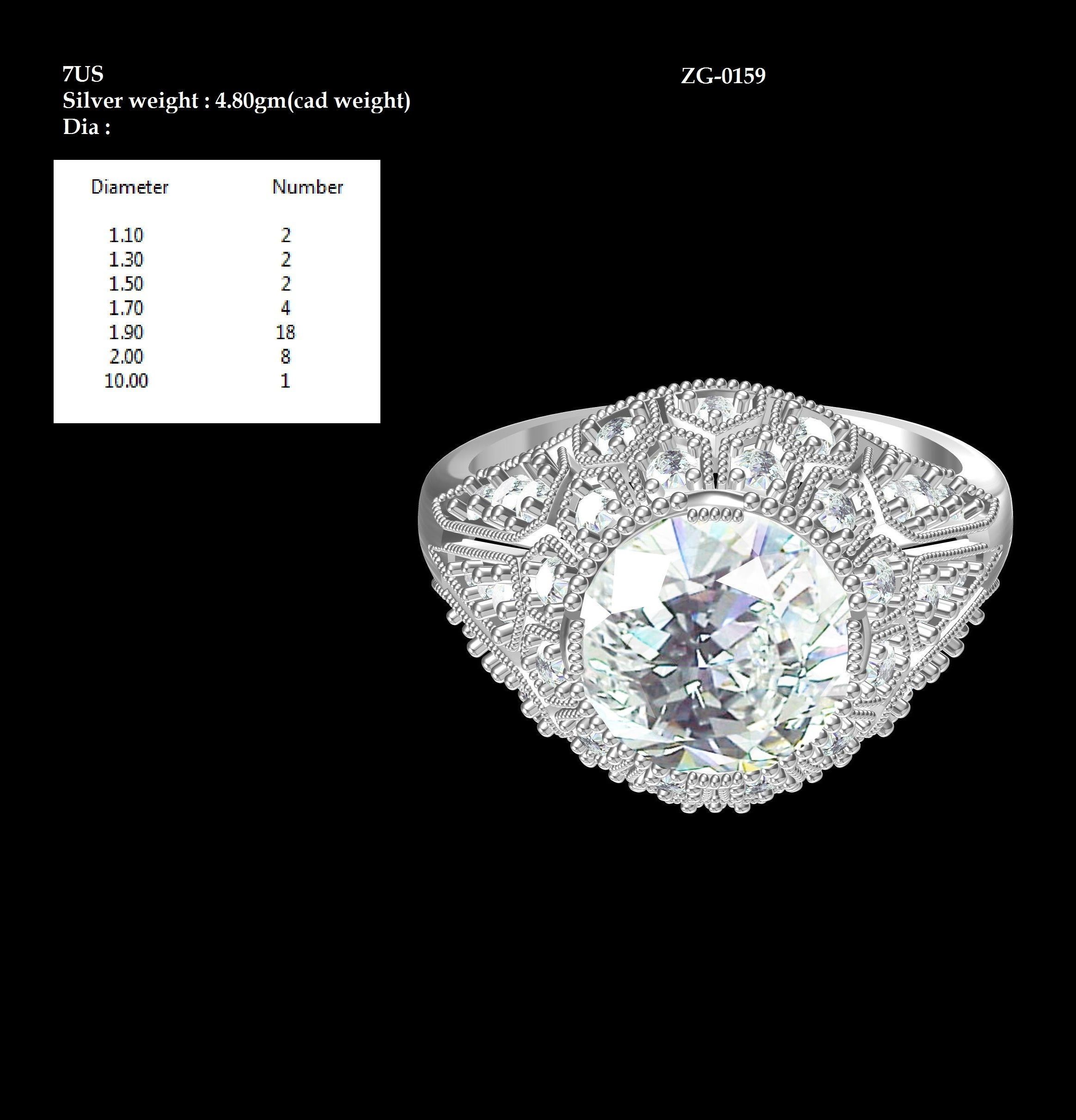 Solitaire Engagement Art Deco Ring 3D print model_7