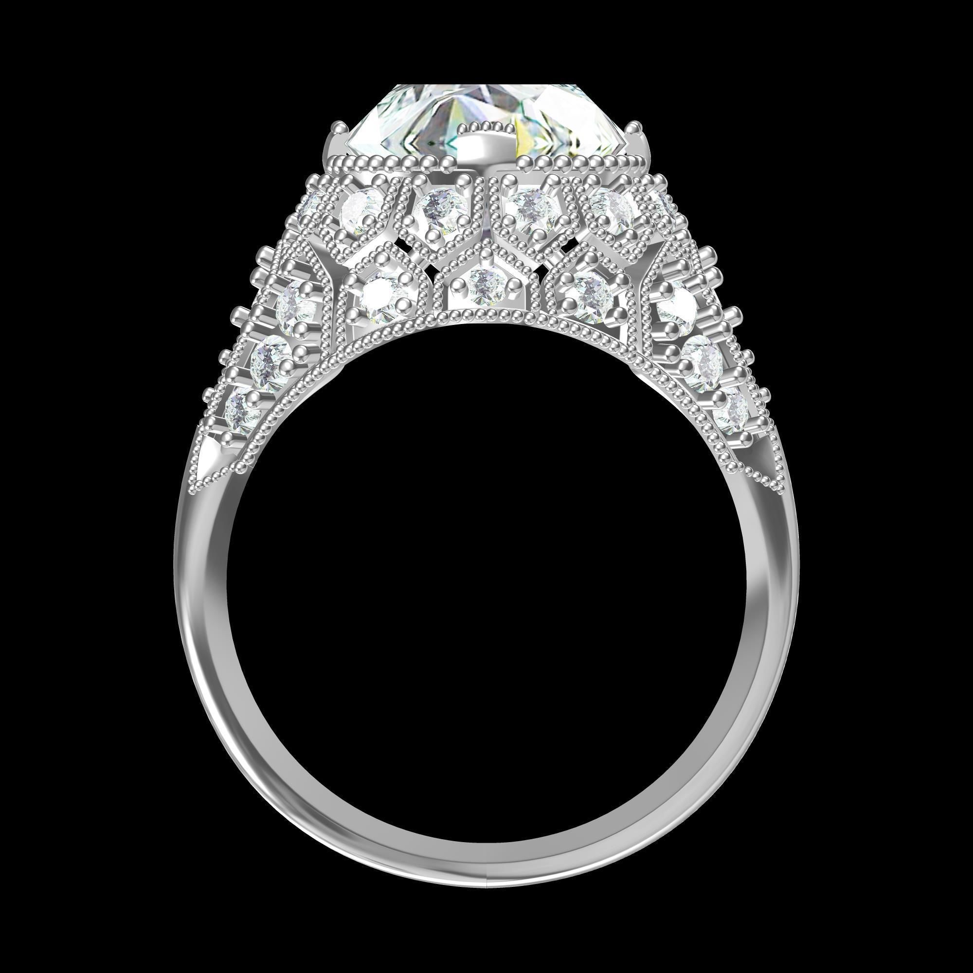Solitaire Engagement Art Deco Ring 3D print model_2