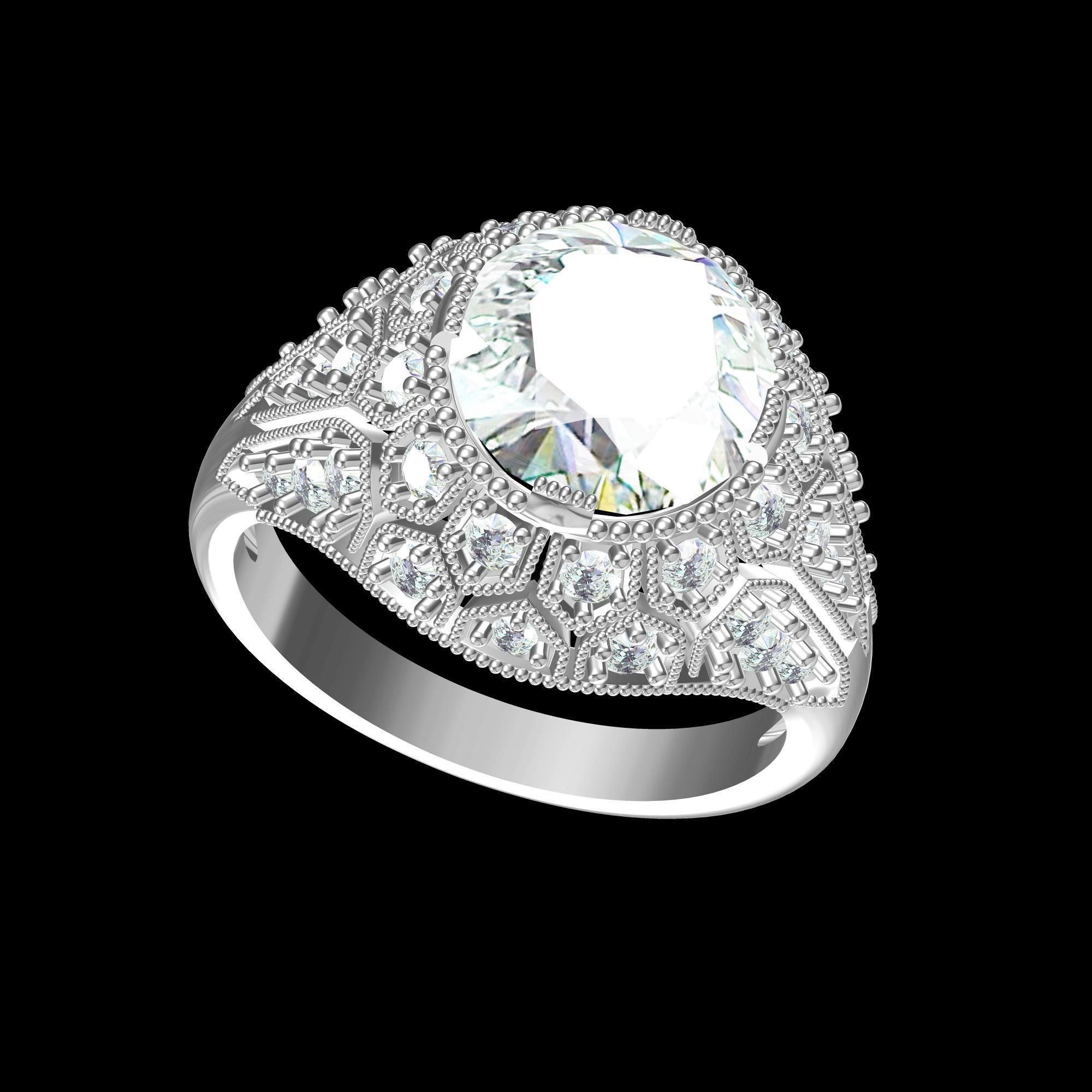 Solitaire Engagement Art Deco Ring 3D print model_1