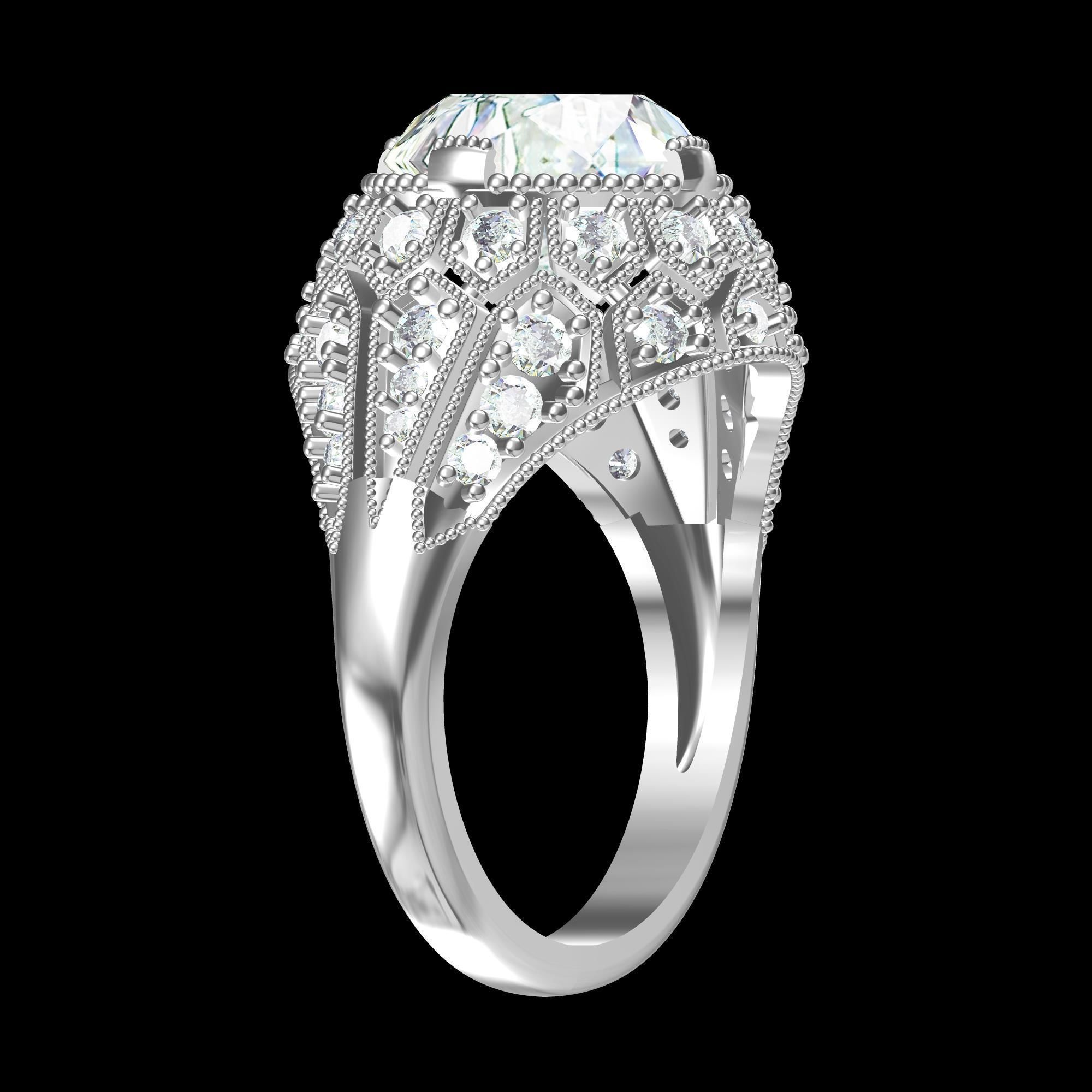 Solitaire Engagement Art Deco Ring 3D print model_4