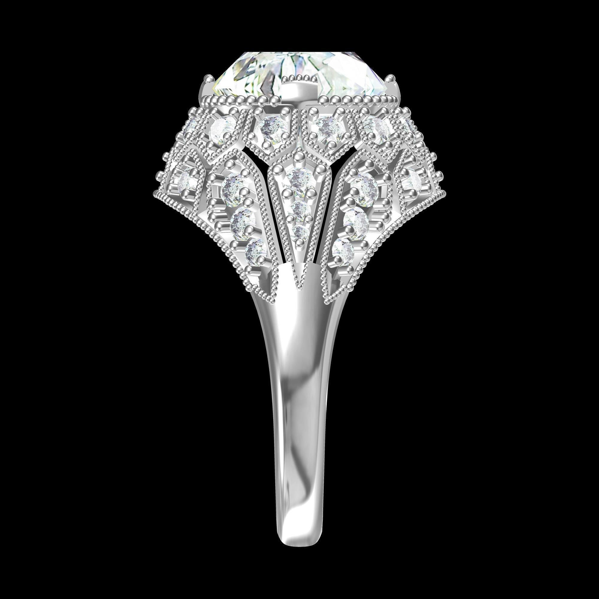Solitaire Engagement Art Deco Ring 3D print model_3