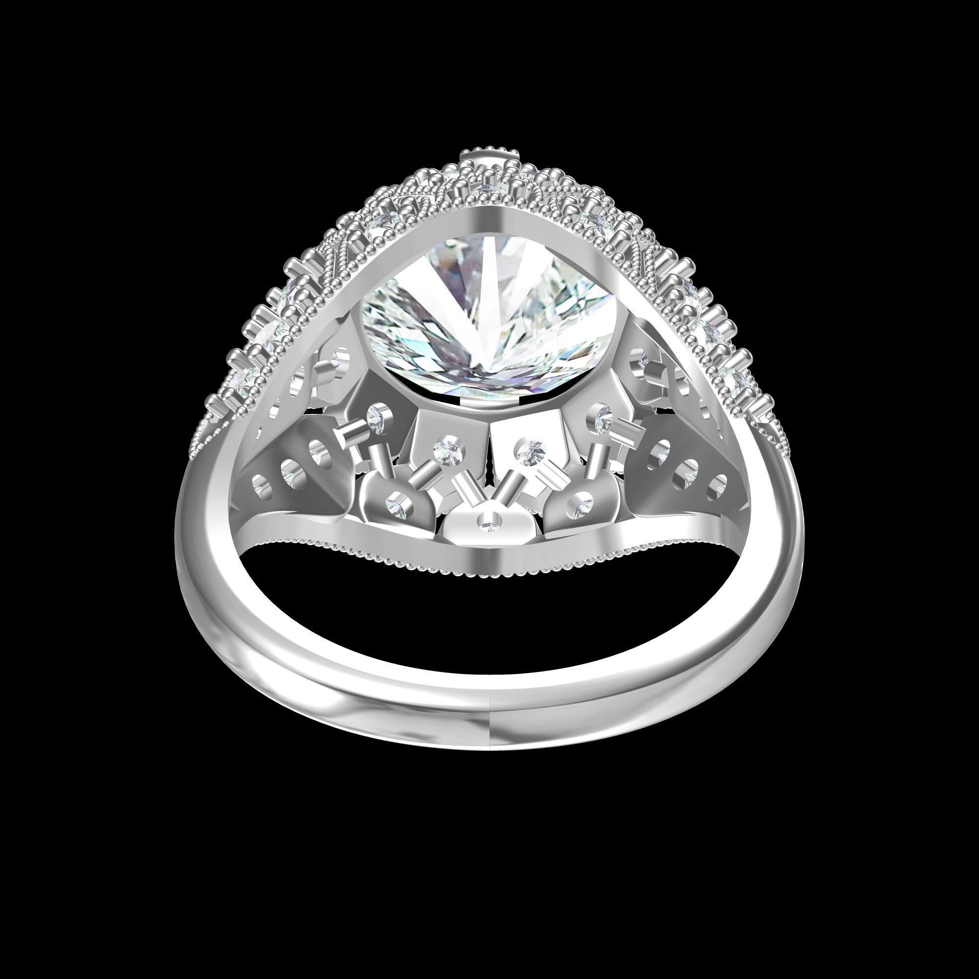 Solitaire Engagement Art Deco Ring 3D print model_5