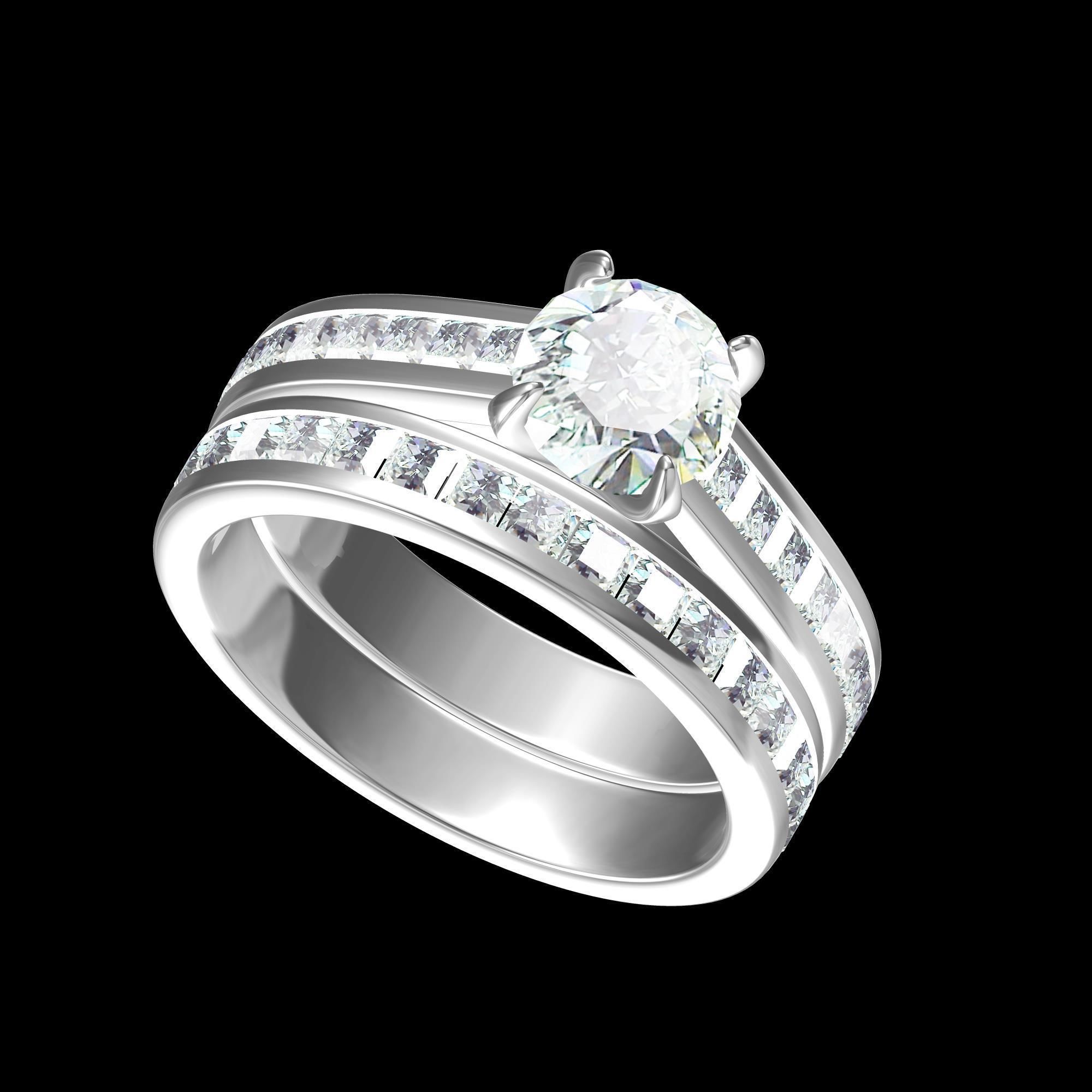Solitair Ring Bridal Set 3D print model_1