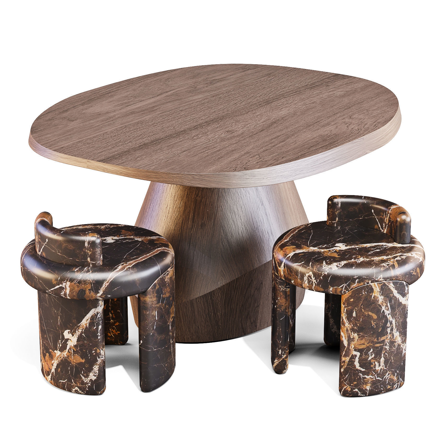 Collection Particuliere YAB Table and Kafa Stool - Dining Set 3D model_1