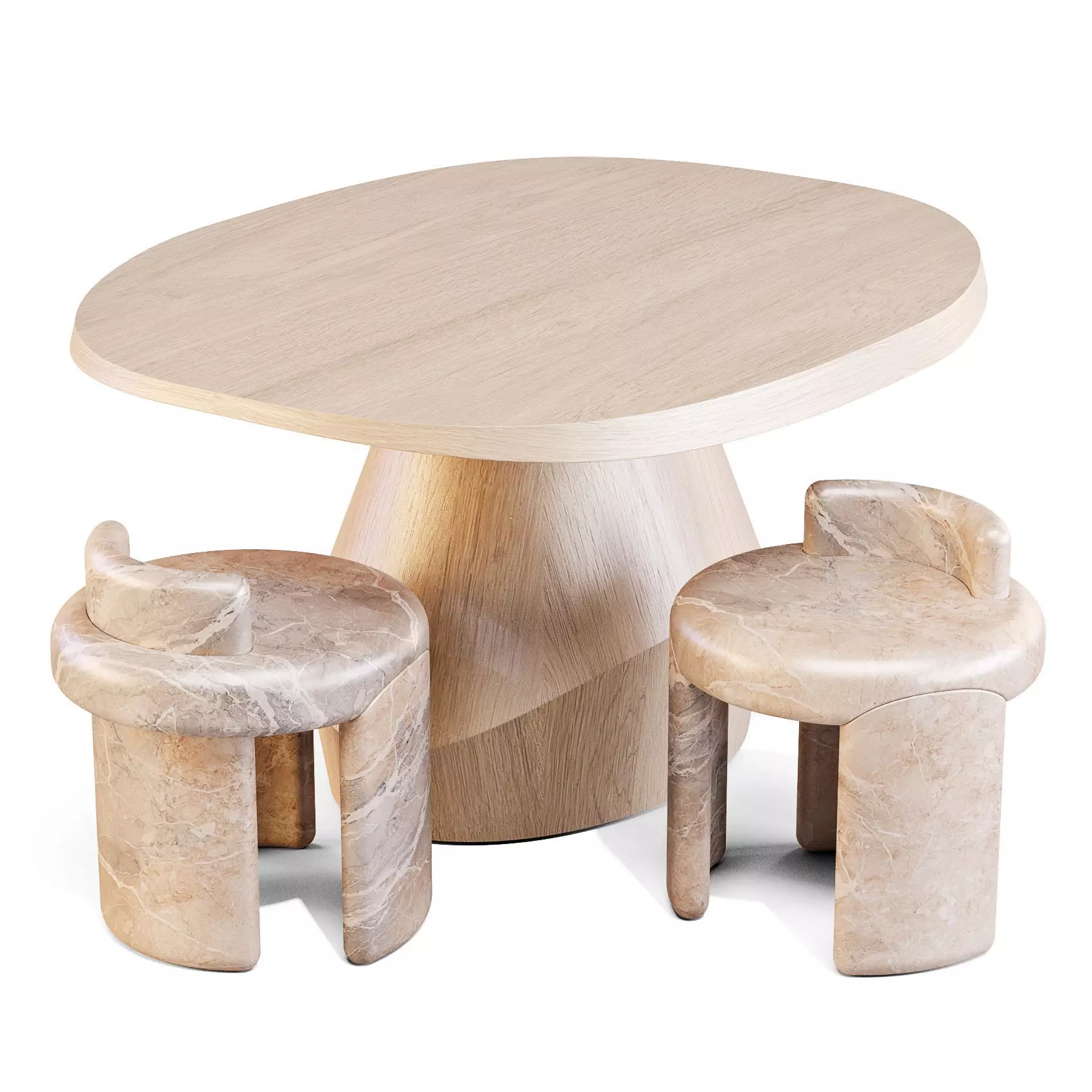 Collection Particuliere YAB Table and Kafa Stool - Dining Set 3D model_0