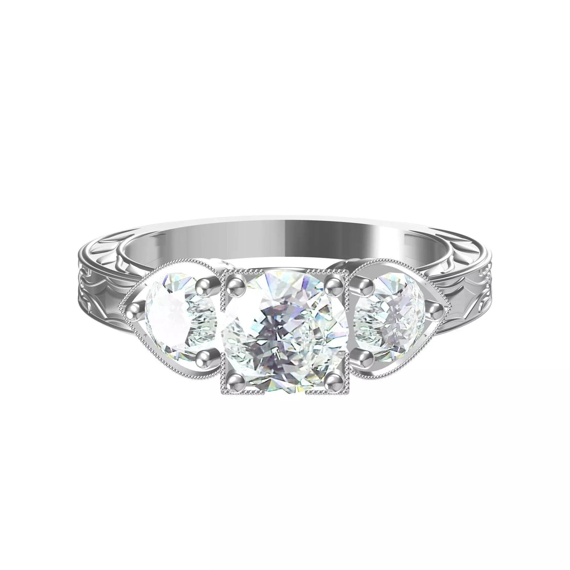 Solitair 3 Stone Ring 3D print model_0