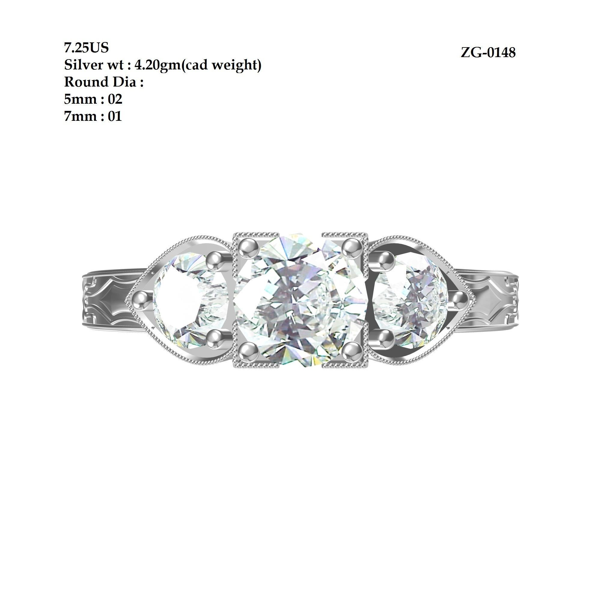 Solitair 3 Stone Ring 3D print model_6