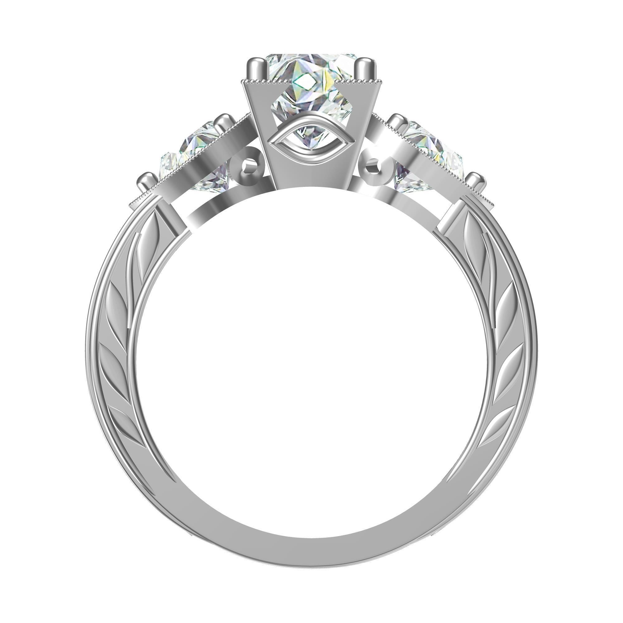 Solitair 3 Stone Ring 3D print model_2