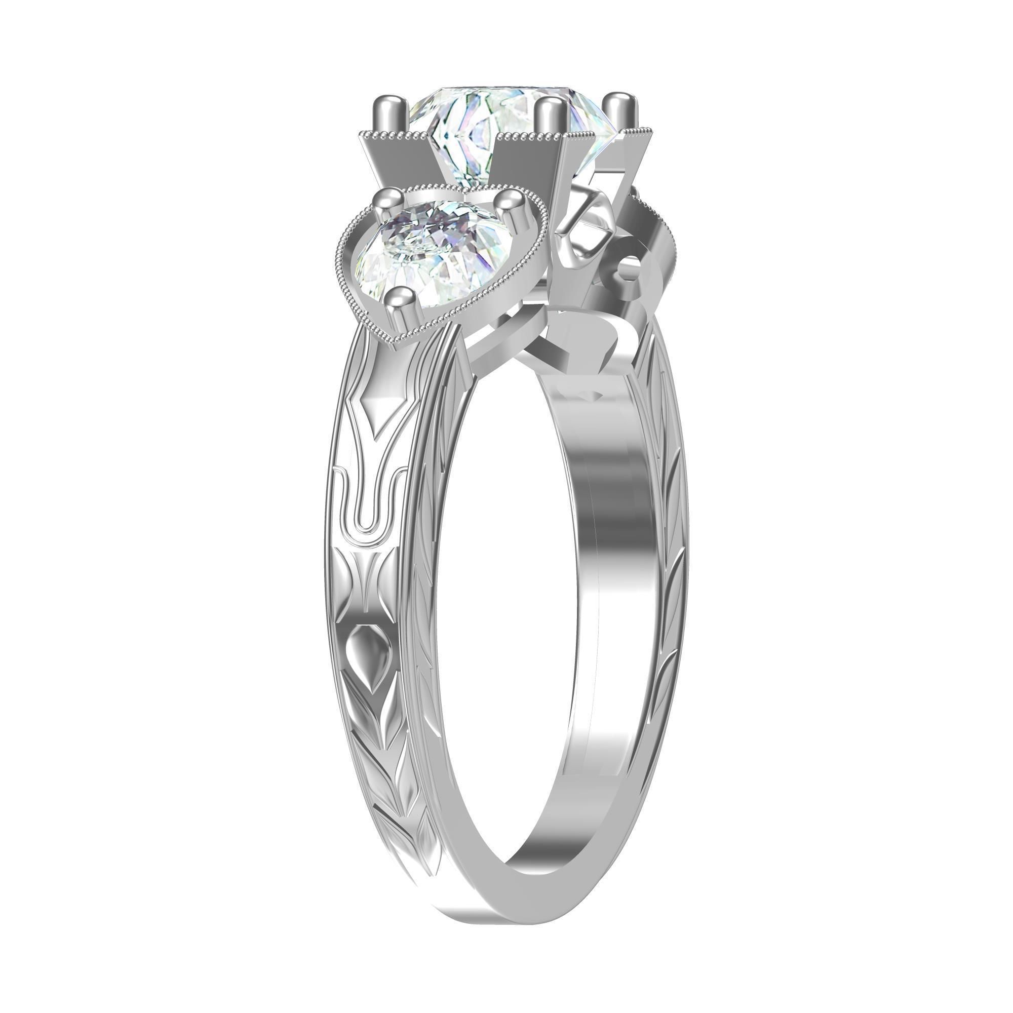 Solitair 3 Stone Ring 3D print model_4