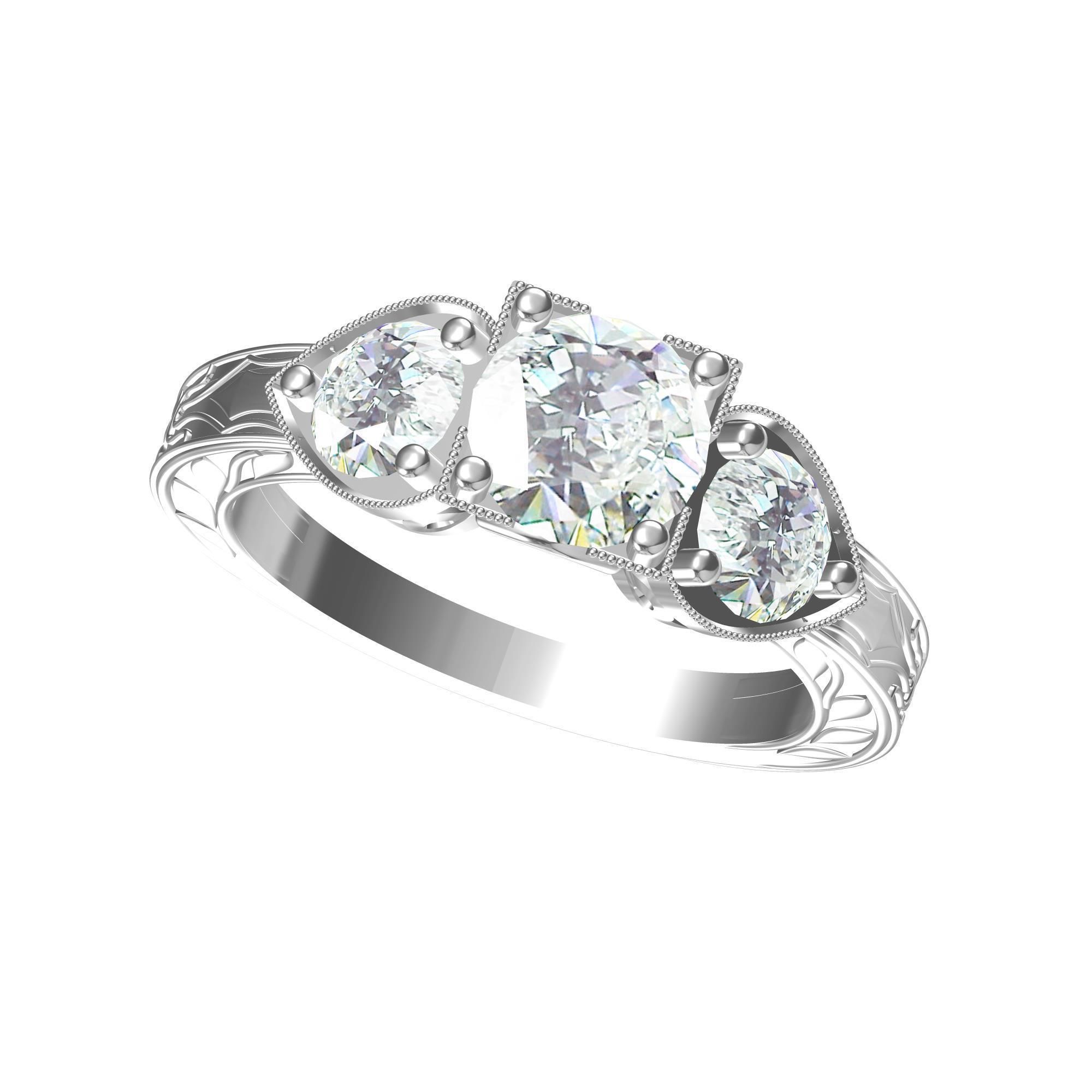 Solitair 3 Stone Ring 3D print model_1