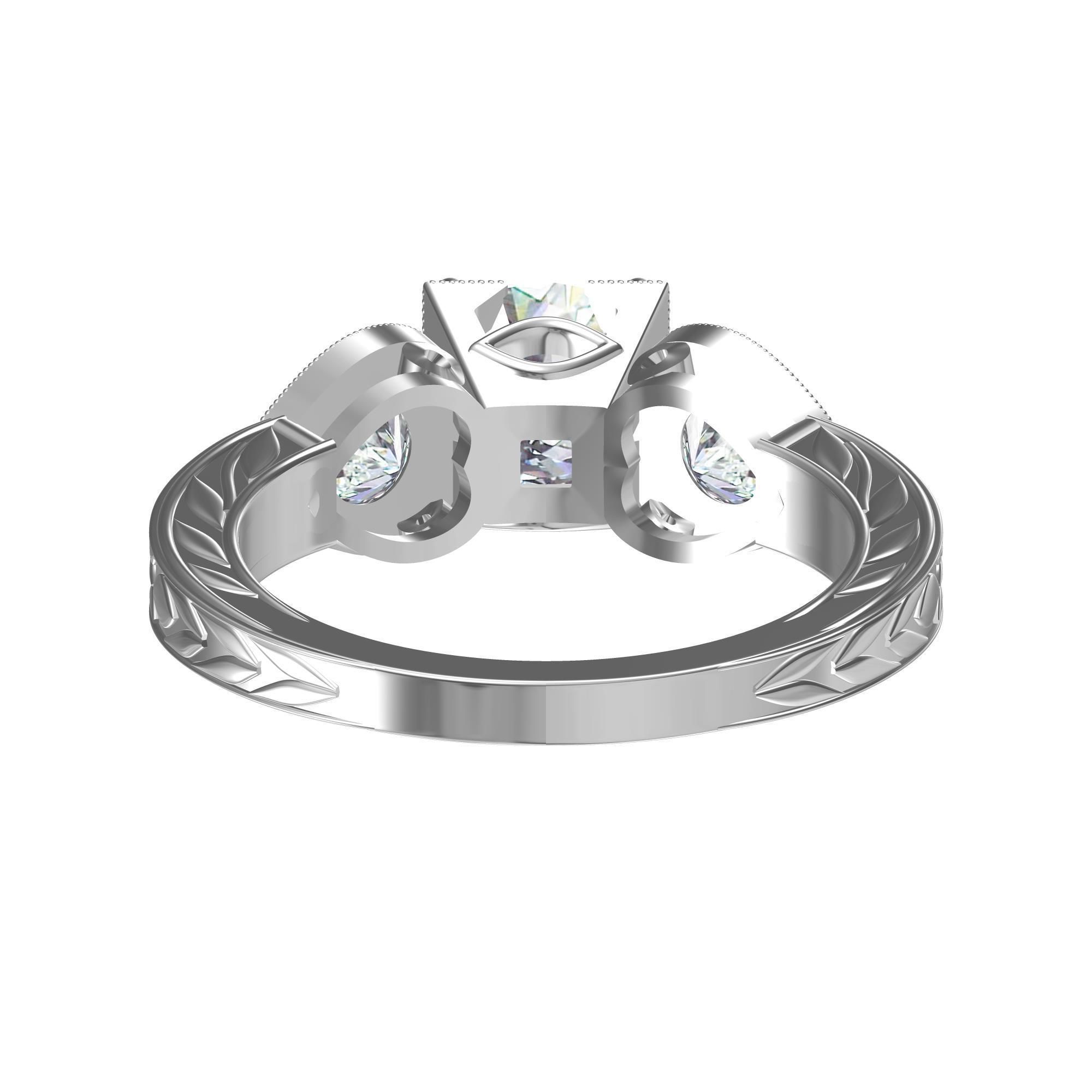 Solitair 3 Stone Ring 3D print model_3