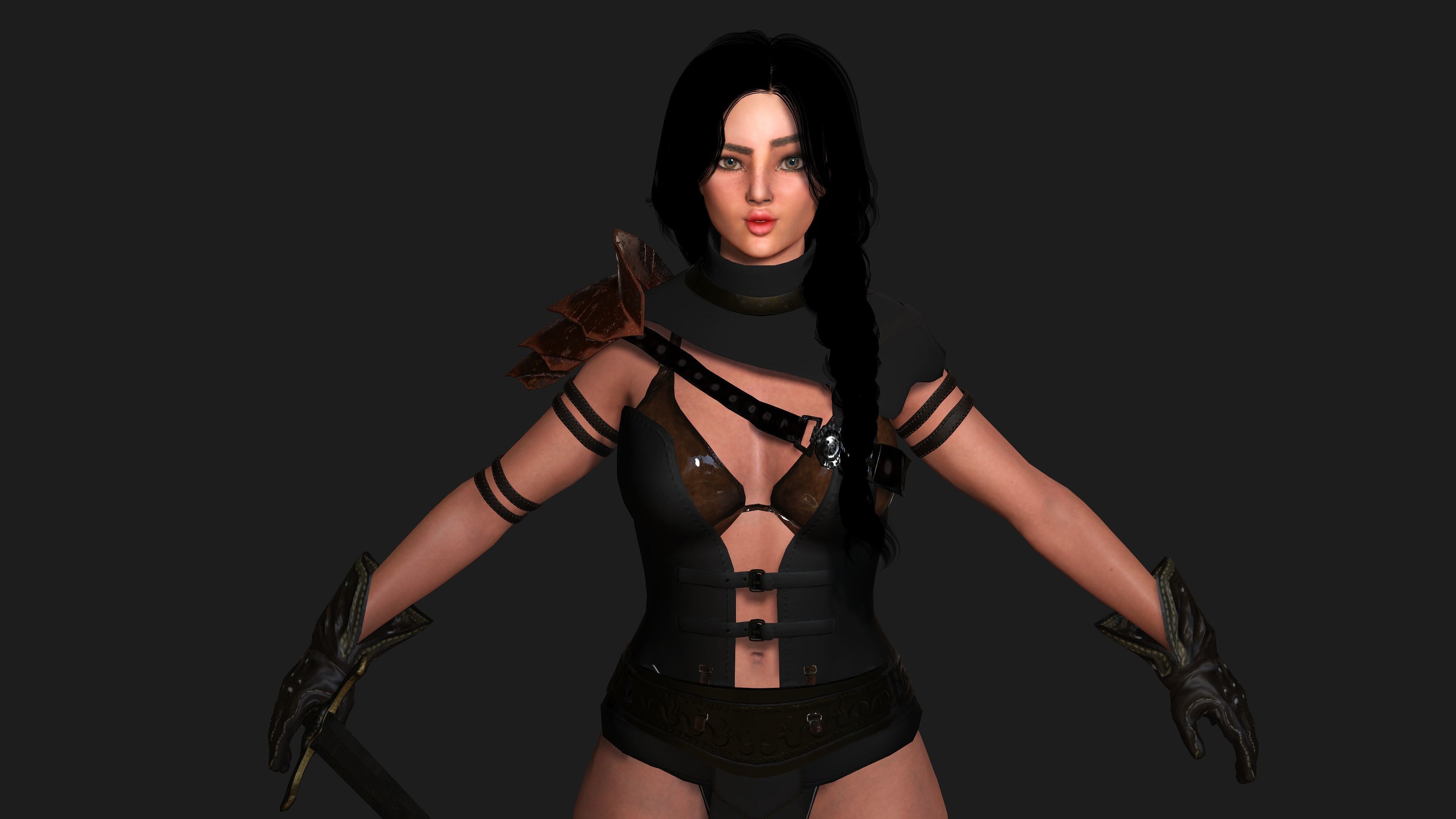 AAA 3D FANTASY FEMALE WARRIOR - REALISTIC RIG GAME CHARACTER Low-poly 3D model_11