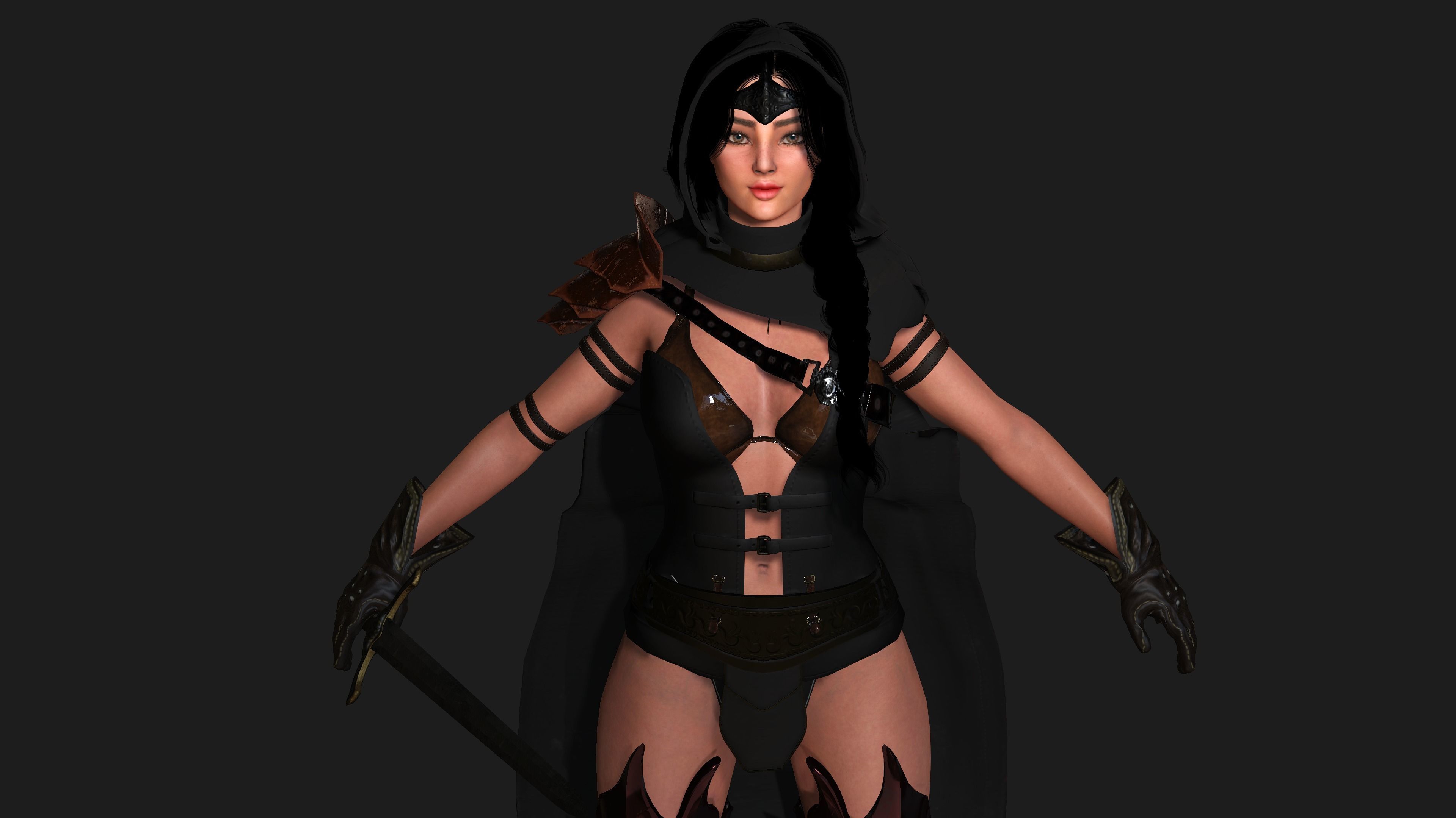 AAA 3D FANTASY FEMALE WARRIOR - REALISTIC RIG GAME CHARACTER Low-poly 3D model_4