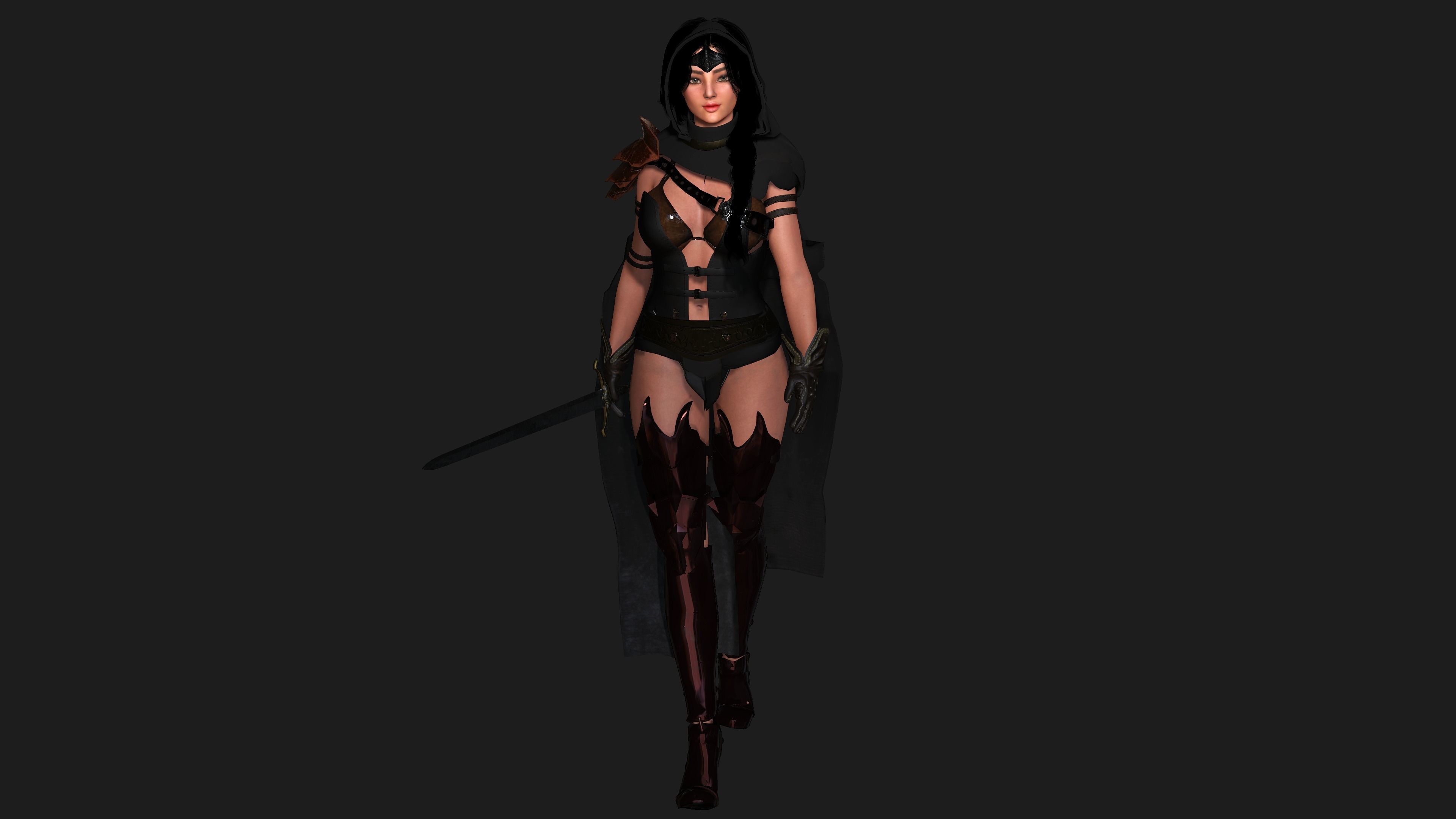 AAA 3D FANTASY FEMALE WARRIOR - REALISTIC RIG GAME CHARACTER Low-poly 3D model_12