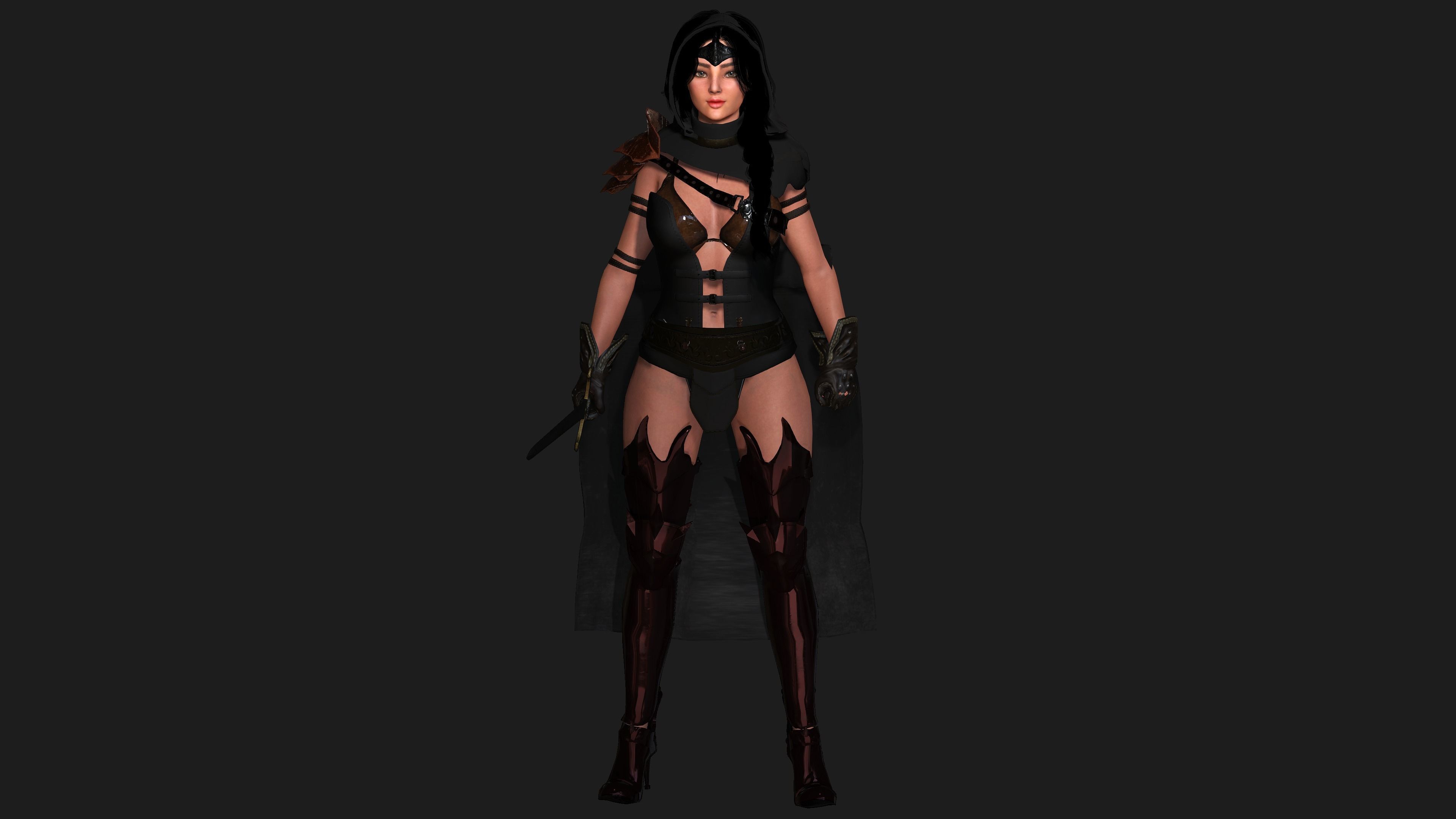 AAA 3D FANTASY FEMALE WARRIOR - REALISTIC RIG GAME CHARACTER Low-poly 3D model_17
