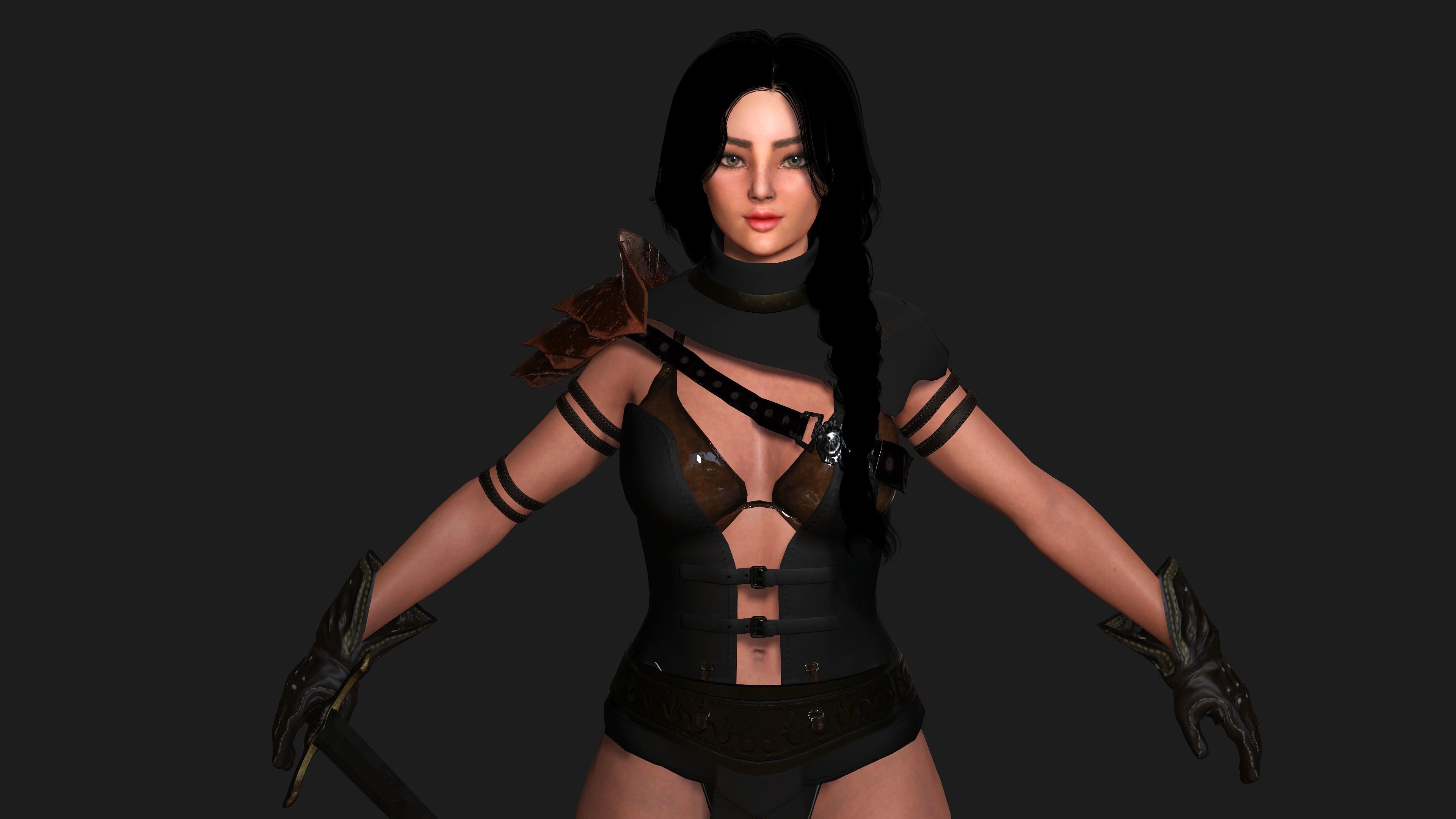 AAA 3D FANTASY FEMALE WARRIOR - REALISTIC RIG GAME CHARACTER Low-poly 3D model_8