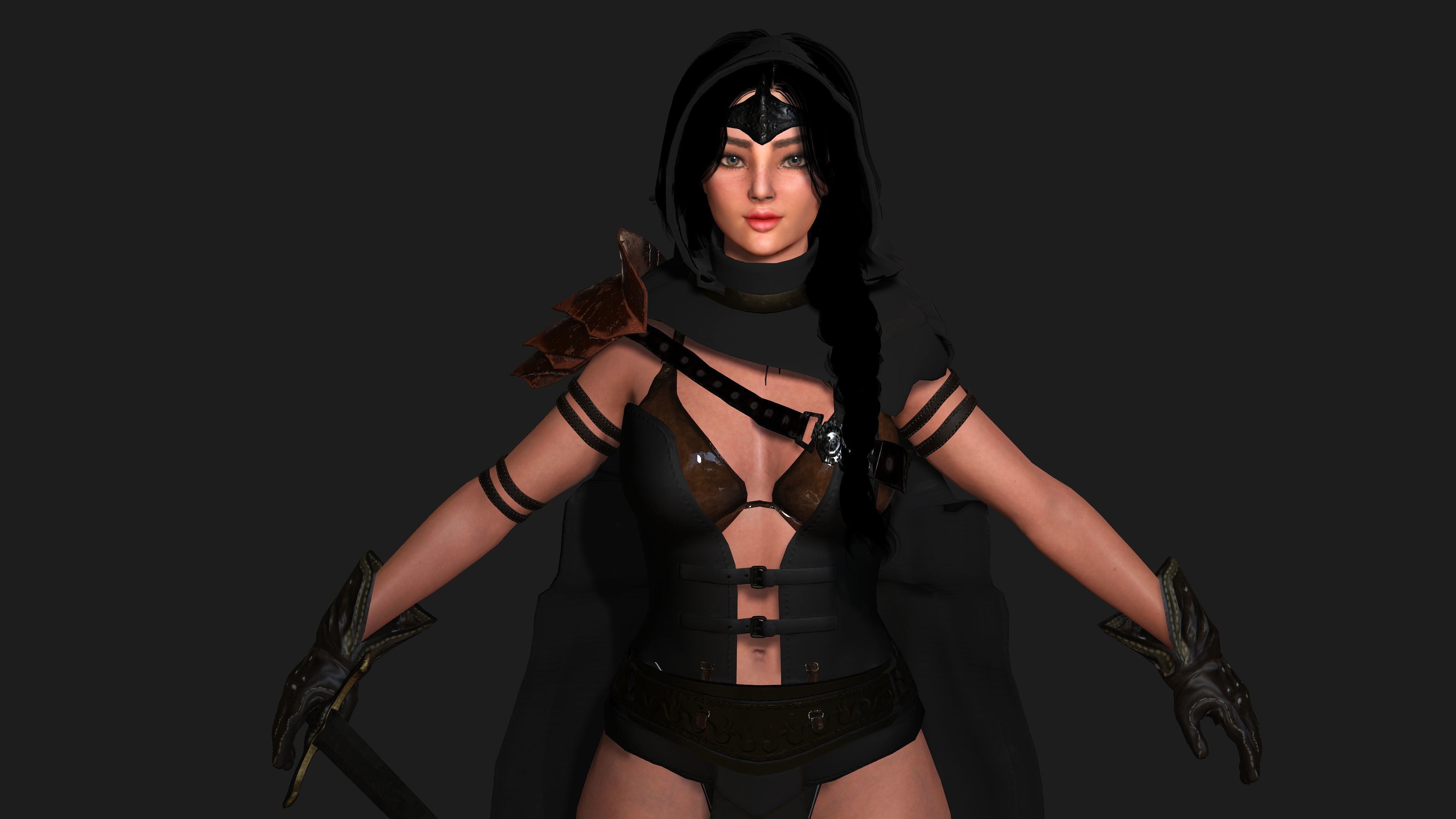 AAA 3D FANTASY FEMALE WARRIOR - REALISTIC RIG GAME CHARACTER Low-poly 3D model_5