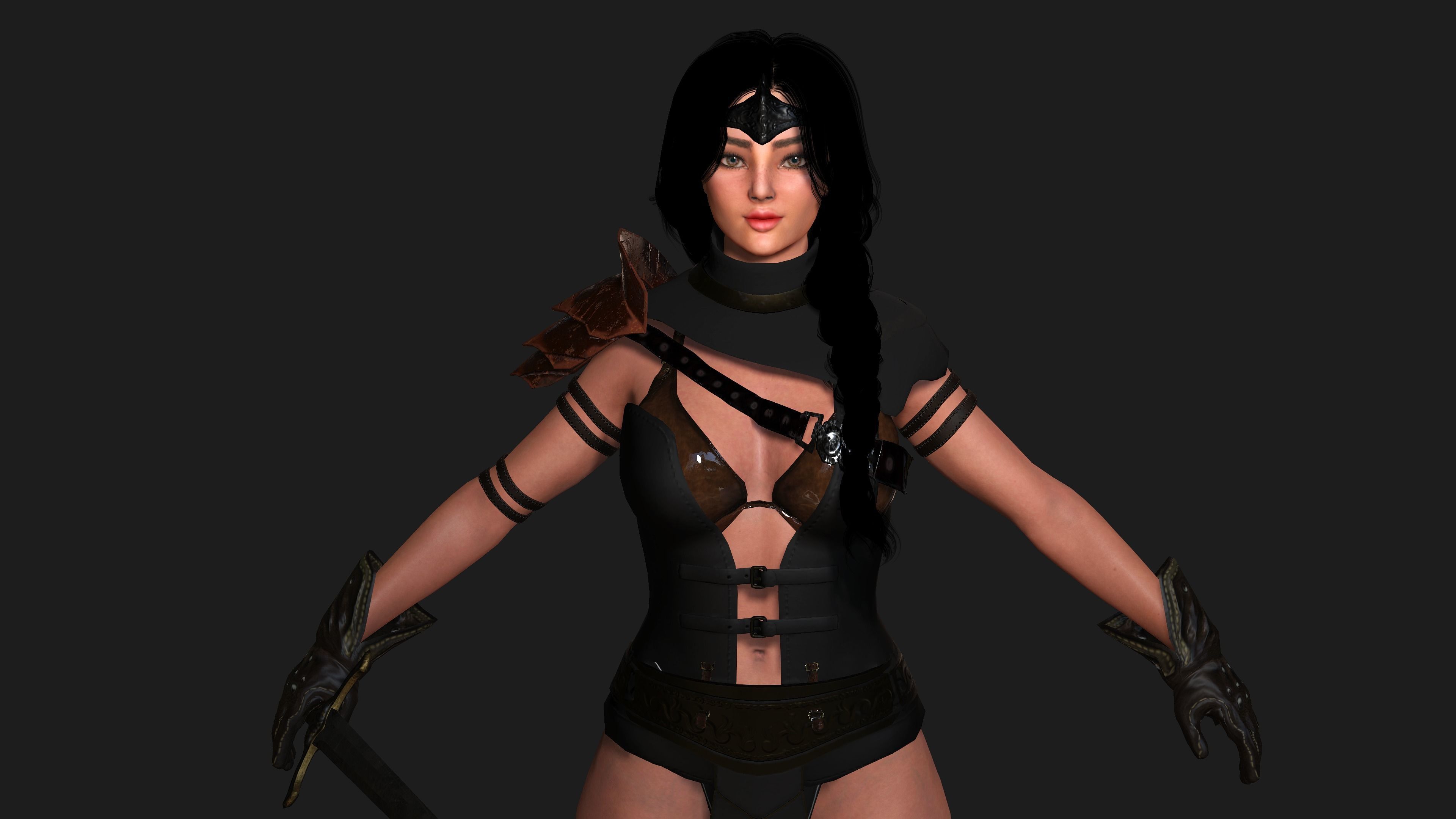 AAA 3D FANTASY FEMALE WARRIOR - REALISTIC RIG GAME CHARACTER Low-poly 3D model_6