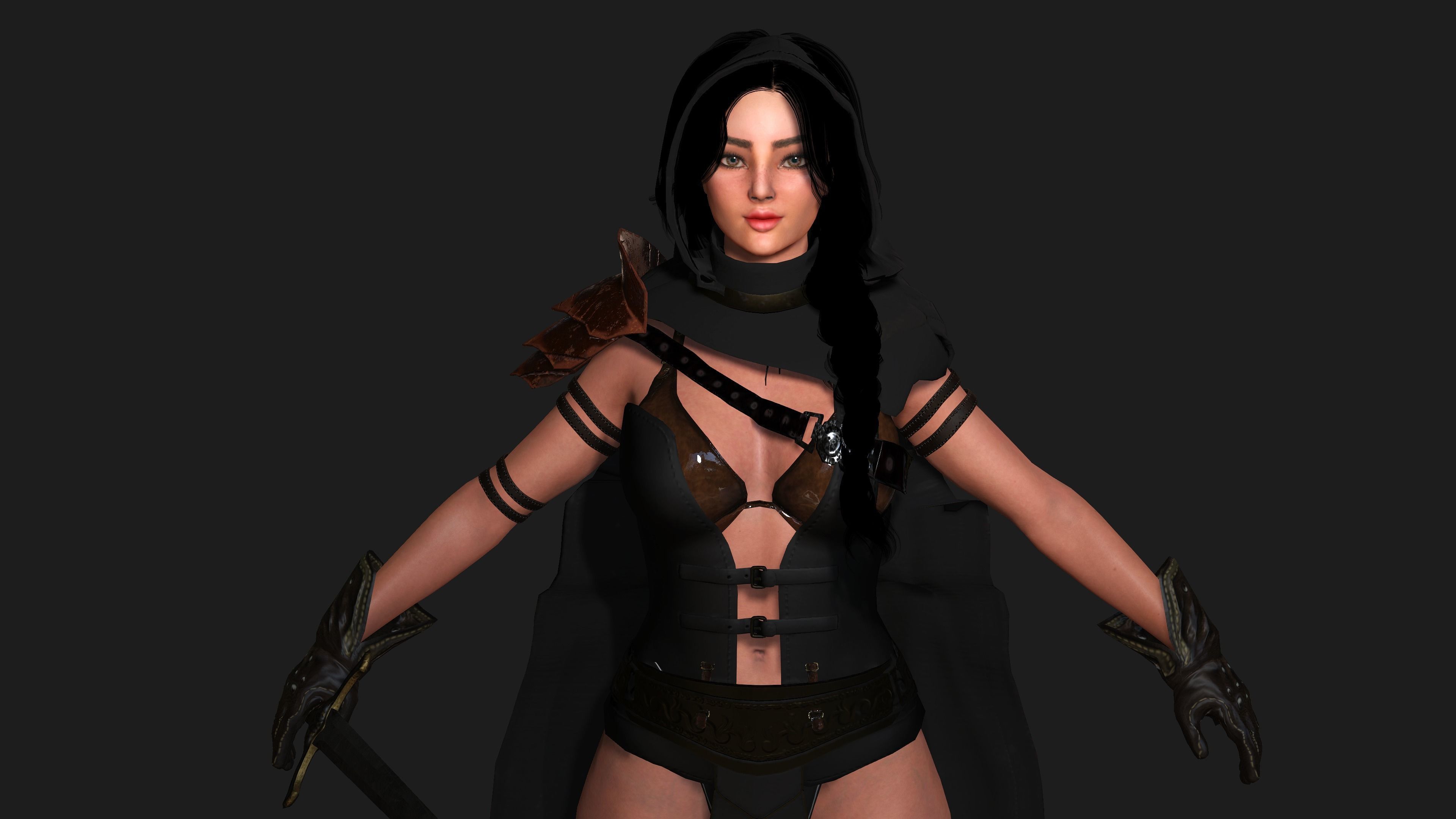 AAA 3D FANTASY FEMALE WARRIOR - REALISTIC RIG GAME CHARACTER Low-poly 3D model_7