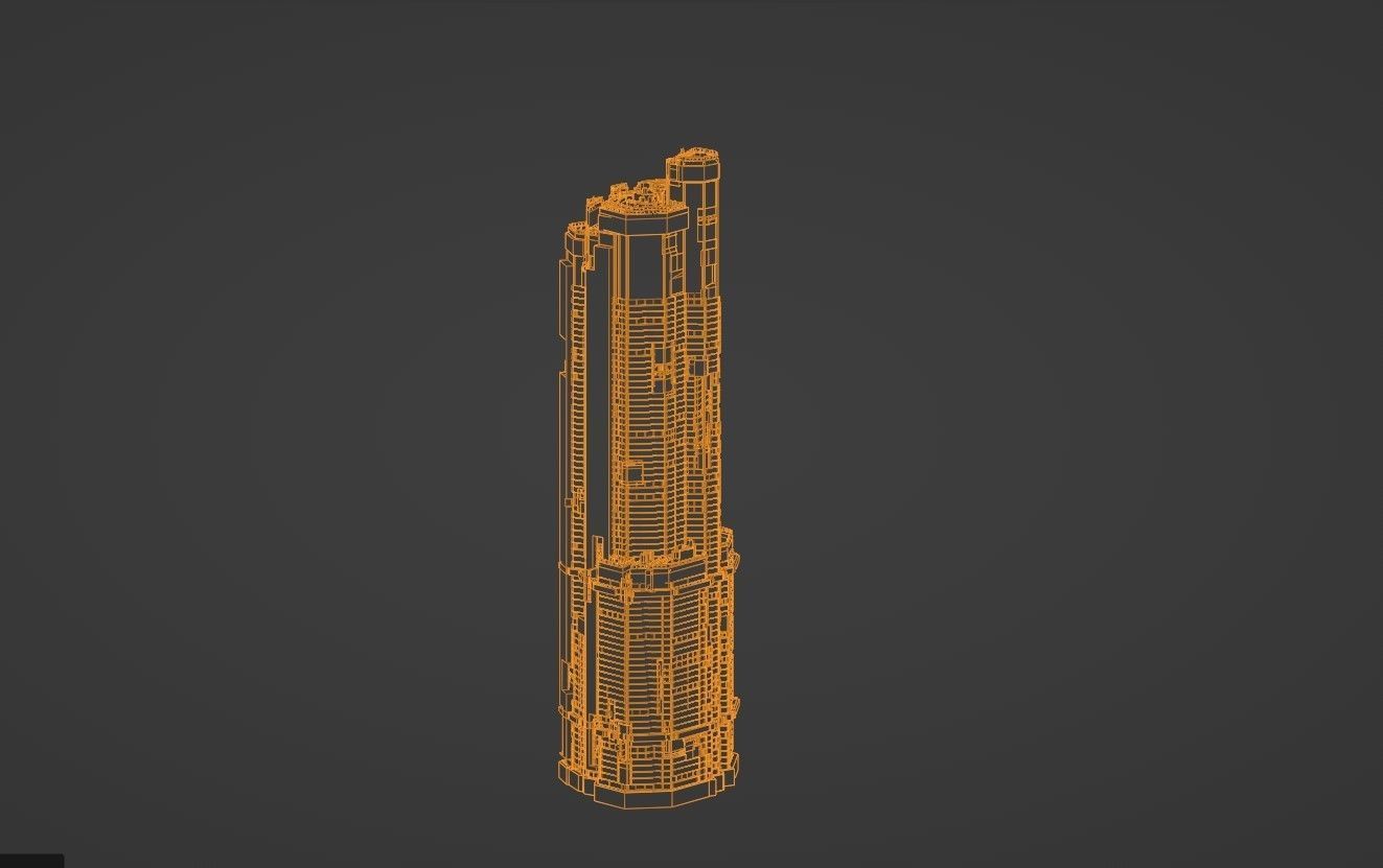 Sci-Fi Futuristic Future City Skyscraper Building 001 Low-poly 3D model_5