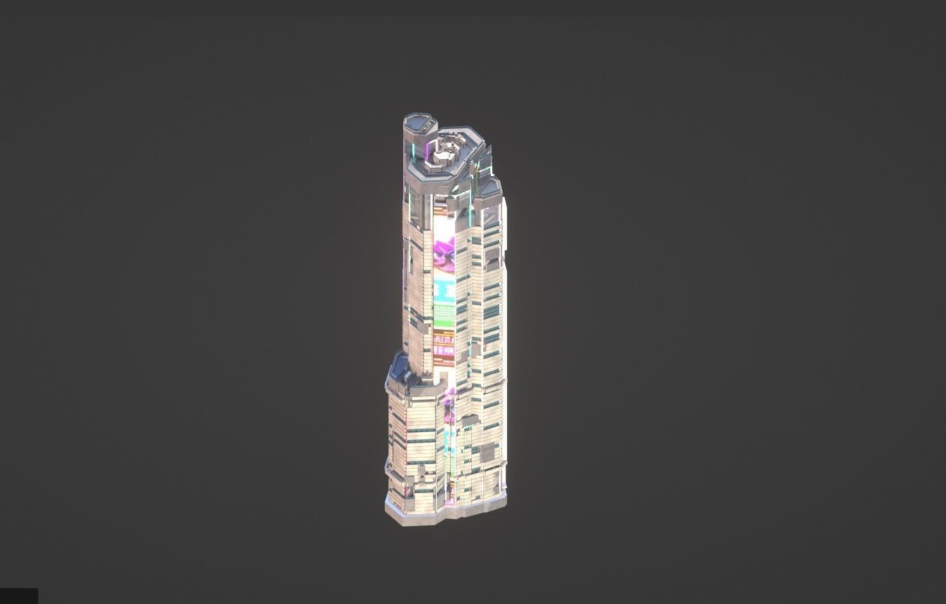 Sci-Fi Futuristic Future City Skyscraper Building 001 Low-poly 3D model_2