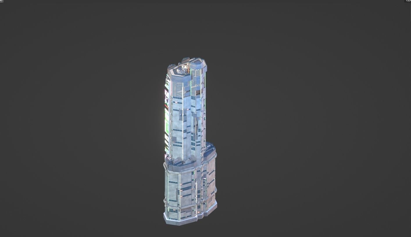 Sci-Fi Futuristic Future City Skyscraper Building 001 Low-poly 3D model_1