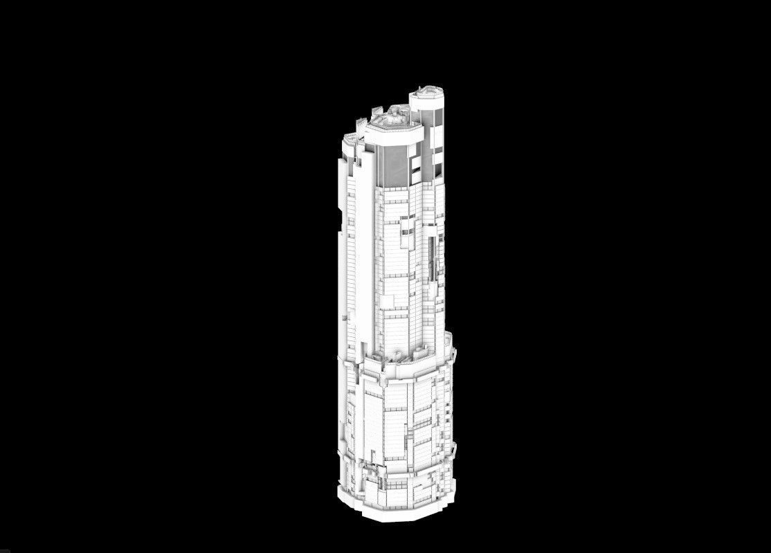 Sci-Fi Futuristic Future City Skyscraper Building 001 Low-poly 3D model_3