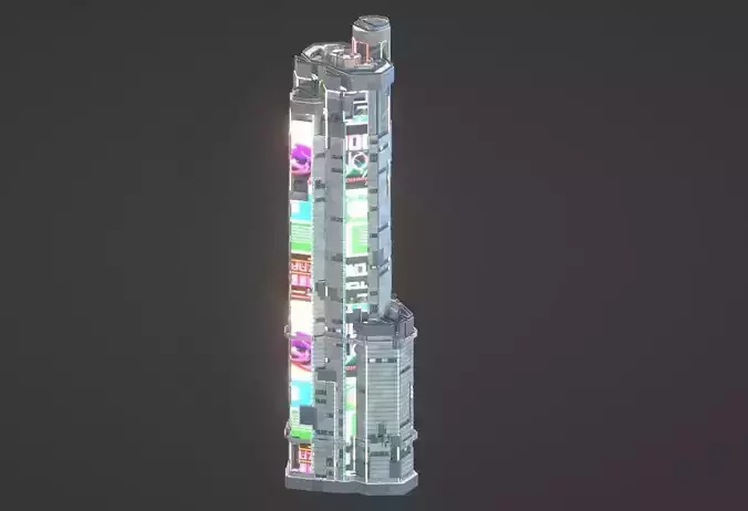 Sci-Fi Futuristic Future City Skyscraper Building 001 Low-poly 3D model