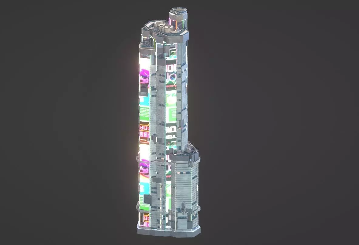 Sci-Fi Futuristic Future City Skyscraper Building 001 Low-poly 3D model_0