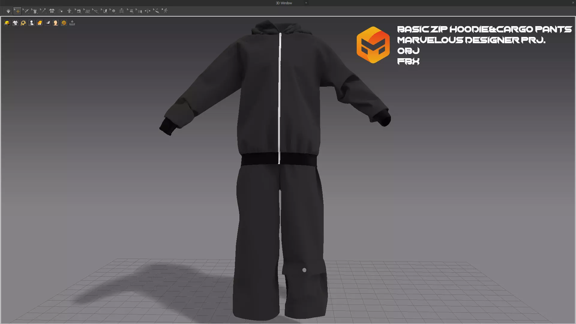 Zip Hoodie and Cargo Pants Base shape Free 3D model