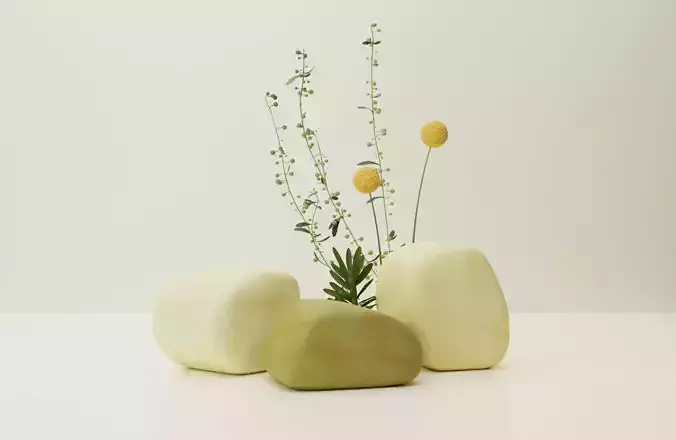 Stone podium with flowers in a cute minimalist style