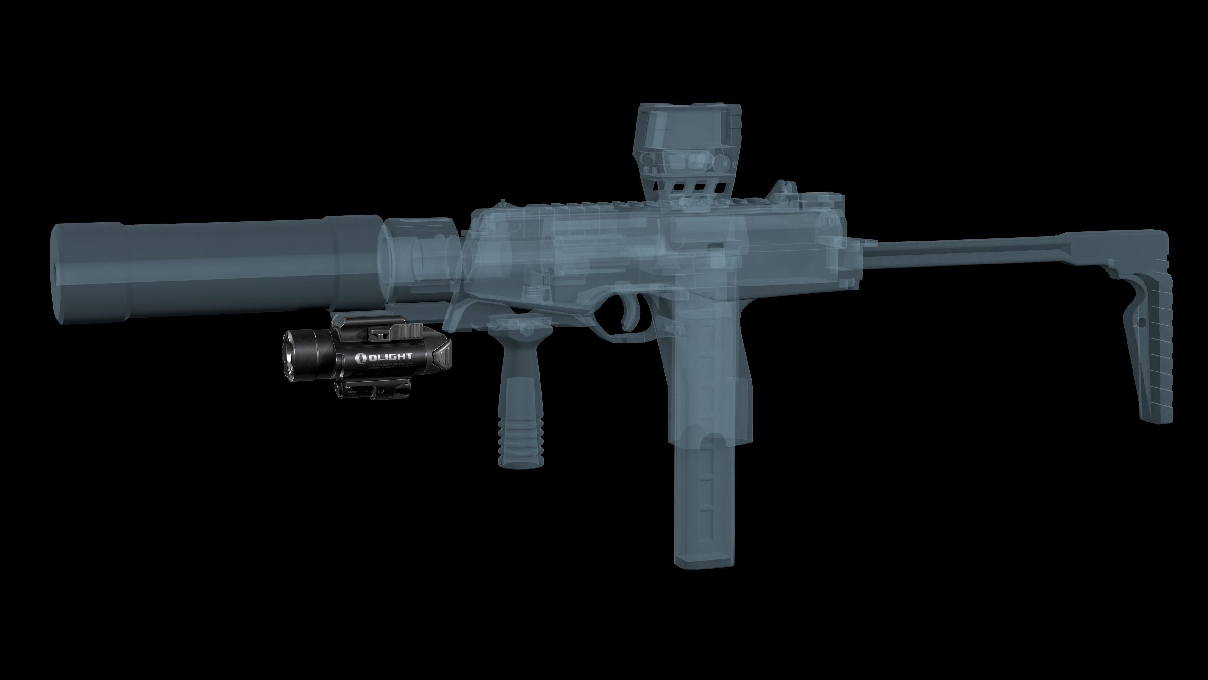 tactical weapon flashlight with laser Olight Baldr Pro Low-poly 3D model_7