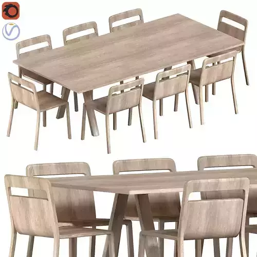  Plateau Table Oak Finish and Hollywood Chair Natural Oak