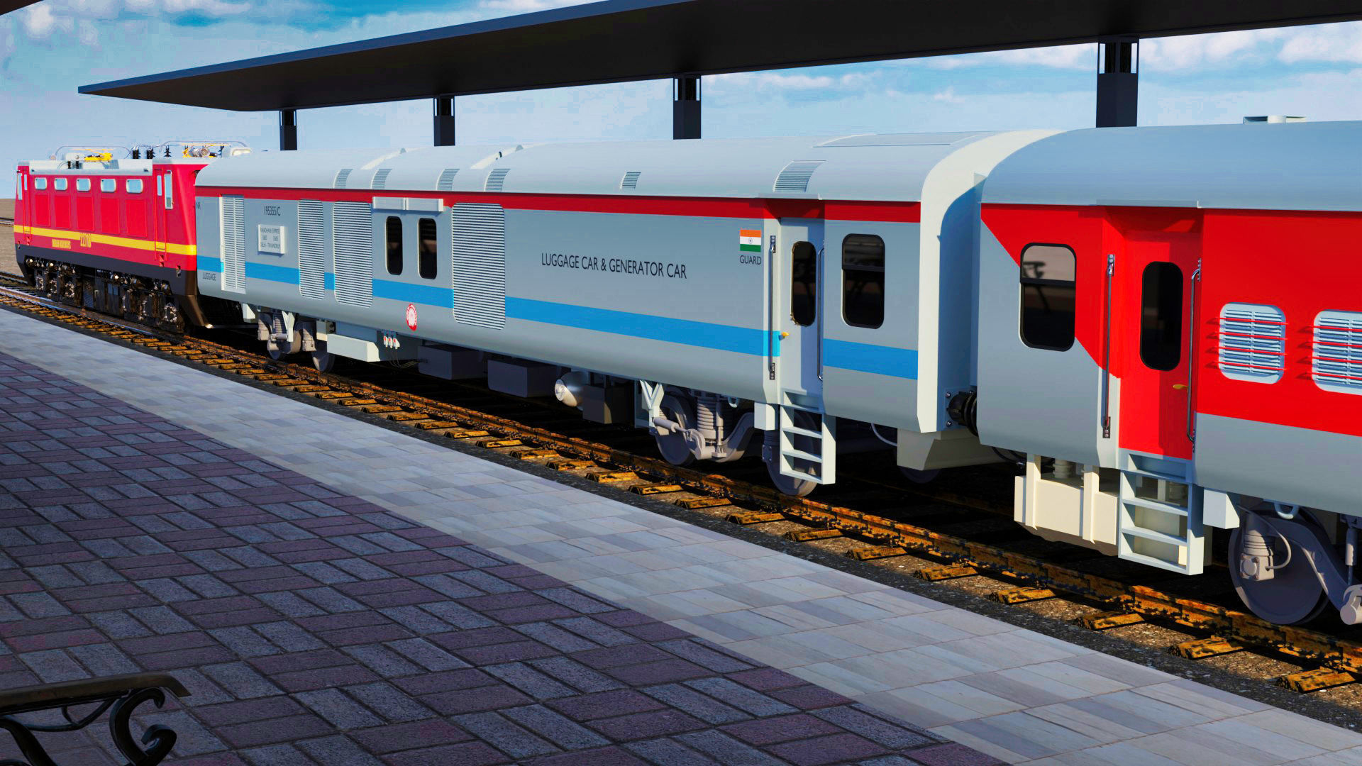 Indian Railways Train WAP 4 LHB Coaches 3D Model 3D model_1