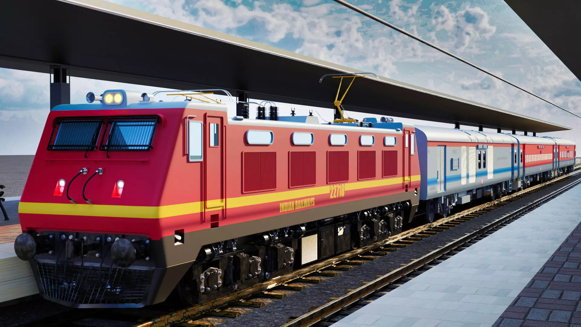 Indian Railways Train WAP 4 LHB Coaches 3D Model 3D model_0