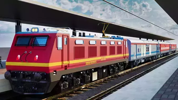 Indian Railways Train WAP 4 LHB Coaches 3D Model 3D model
