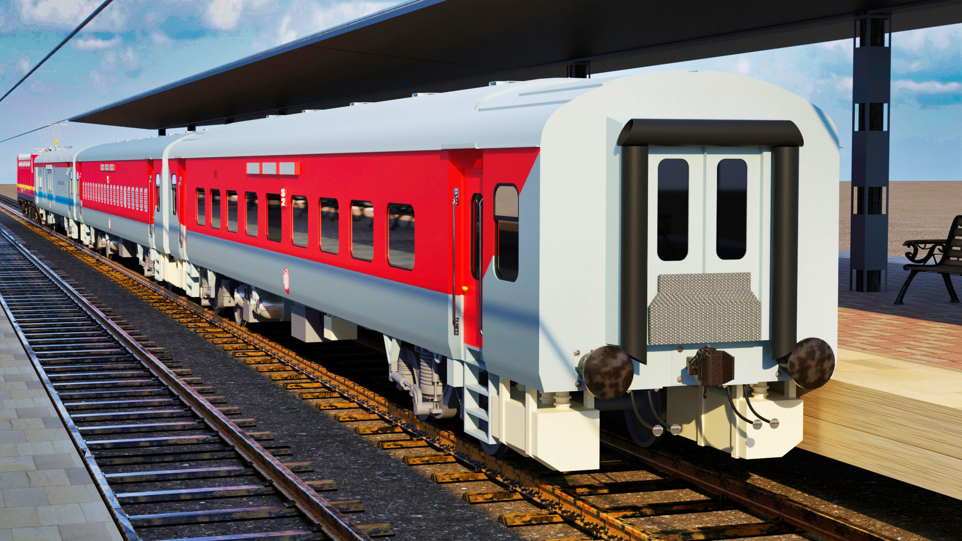 Indian Railways Train WAP 4 LHB Coaches 3D Model 3D model_2