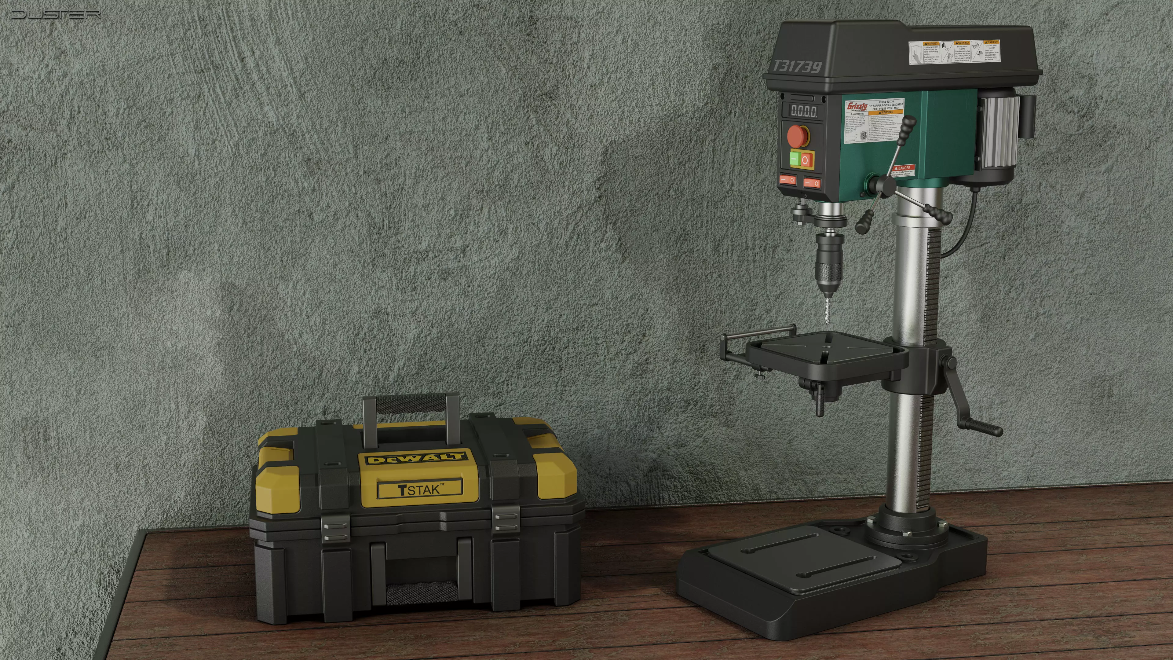Bench Drill Press and Toolbox 3D model_0