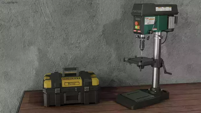 Bench Drill Press and Toolbox