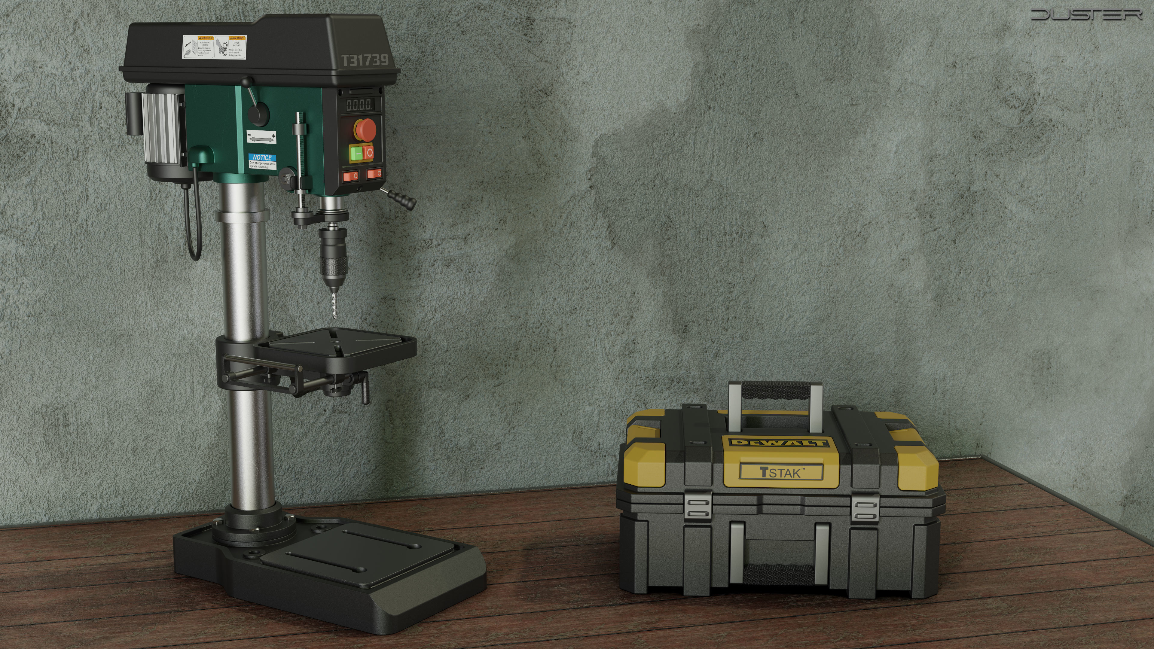 Bench Drill Press and Toolbox 3D model_4