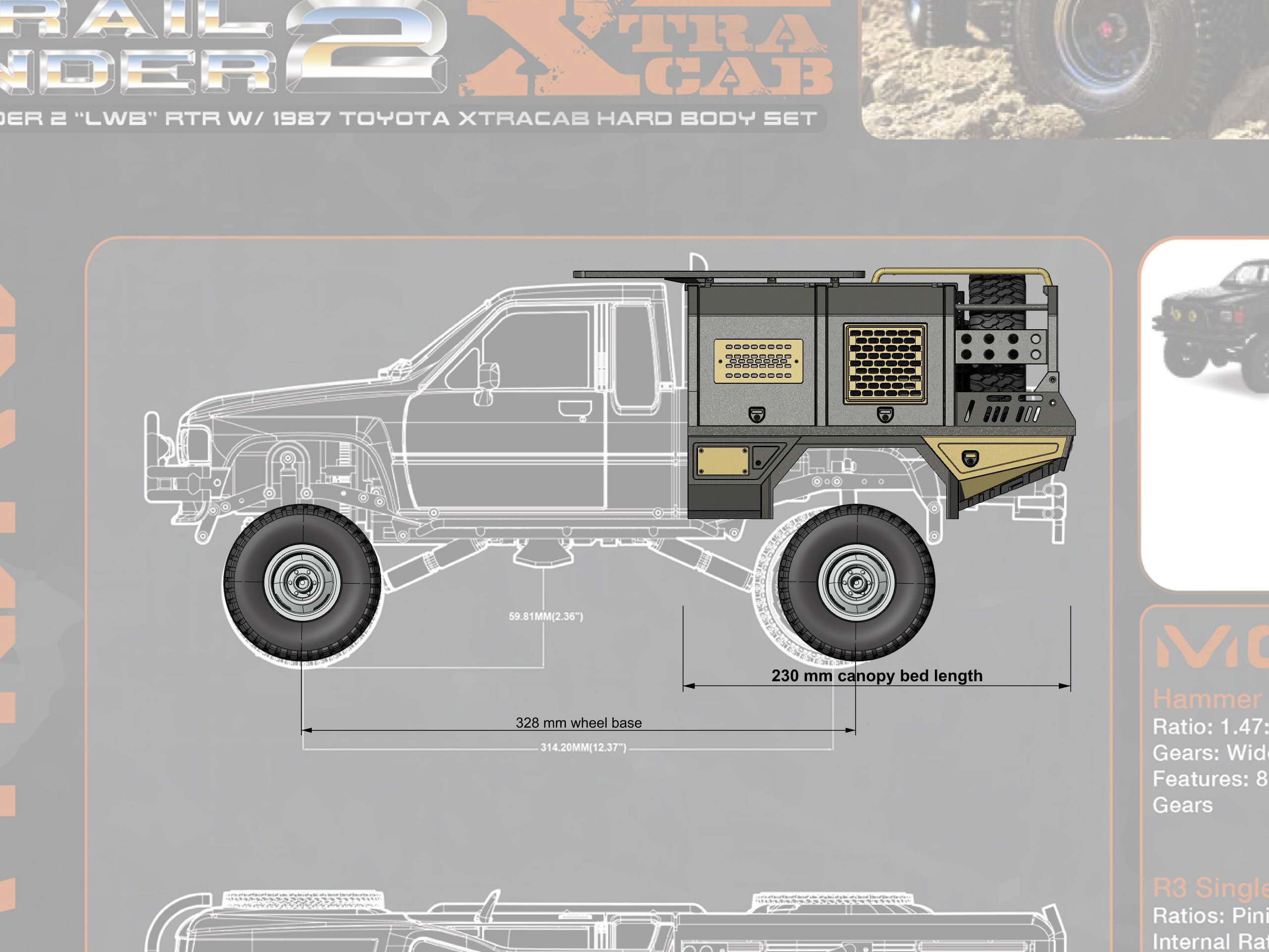 OFF ROAD REAR canopy for BRX 01 and RC4WD trail finder 3D PRINT 3D print model_3