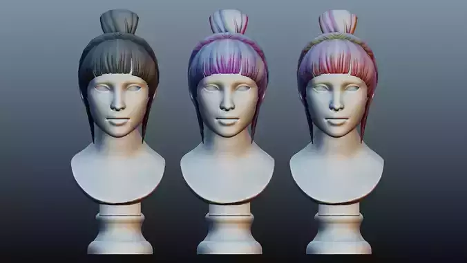 Female hair low poly 3 color model 