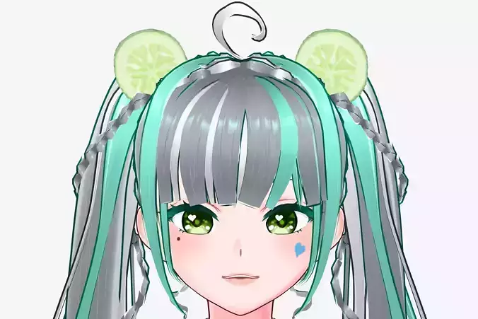Cucumber Hair Clip for Vroid Hair Accessory 3D model