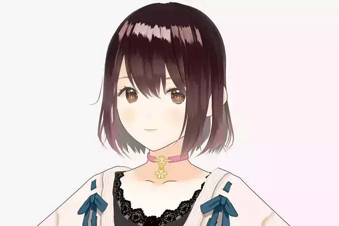 Sakura Necklace Gold Frame for VRoid Model Neck Accessory 3D model