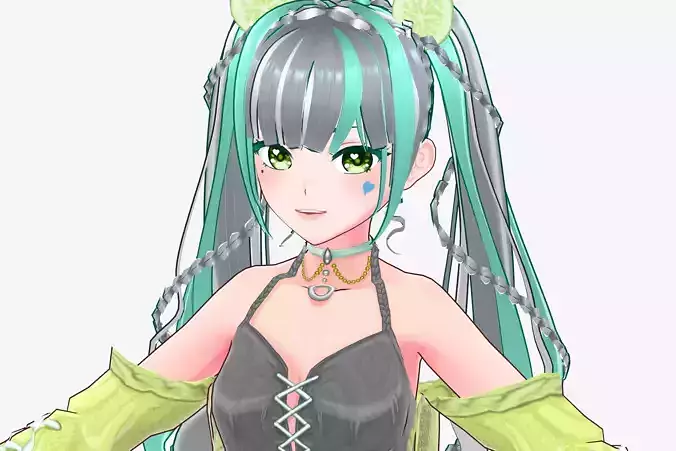 Silver Round Necklace for VRoid Model Neck Accessory 3D model